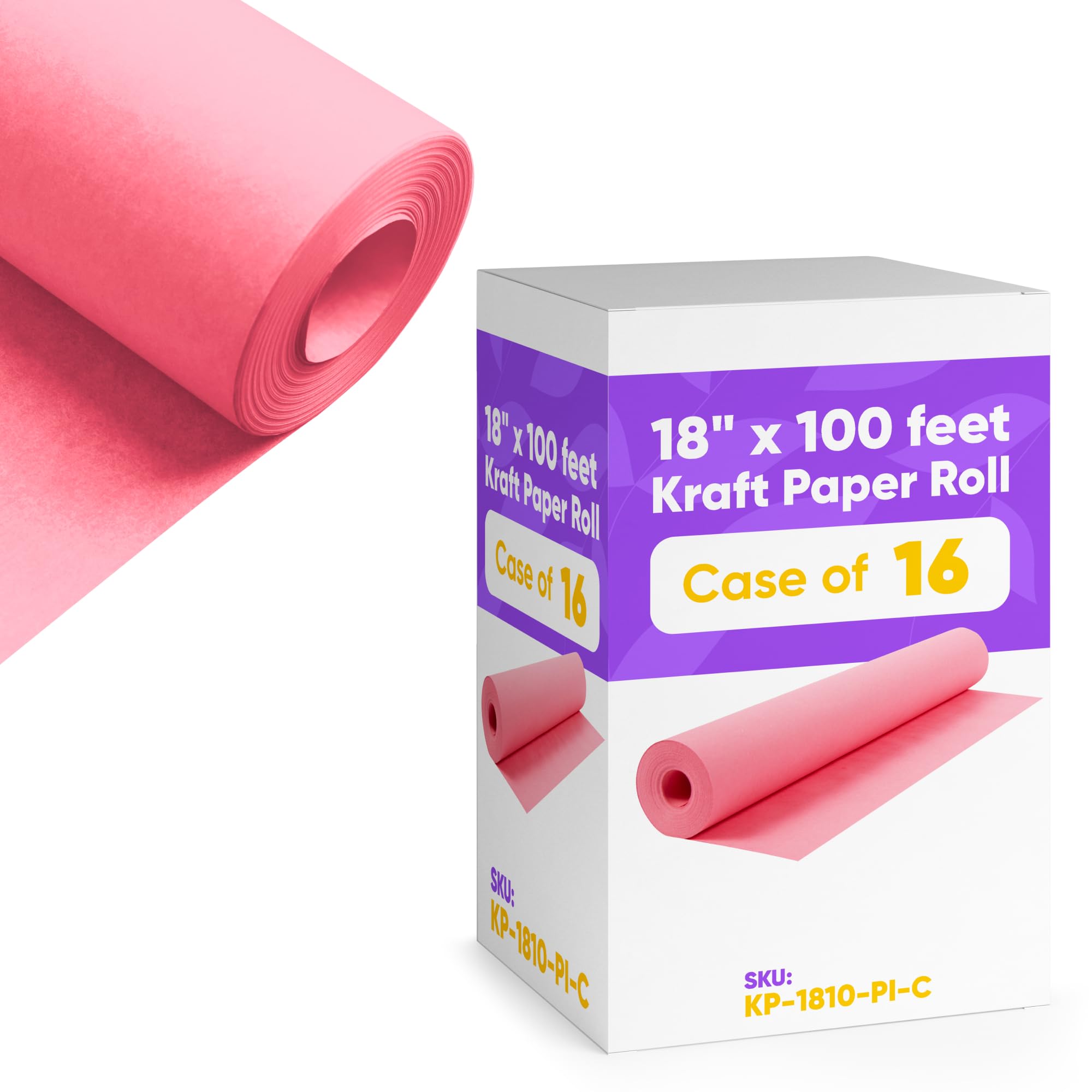 18" x 1200" (100 ft) Pink Kraft Paper (Case of 16 Rolls), Made in USA