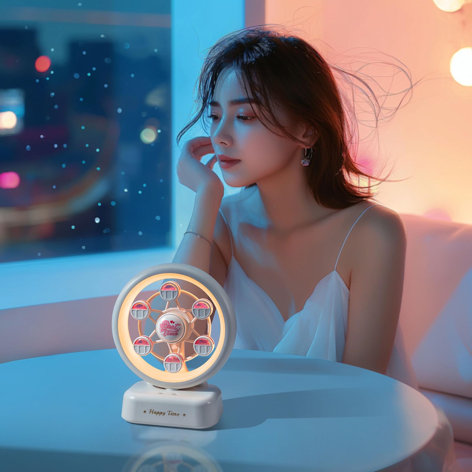 Rotante a forma di ruota panoramica LED lampada da notte con built-in in Music Box ed effetti di luce di sincronizzazione adatto per regali decorazioni natalizie luci