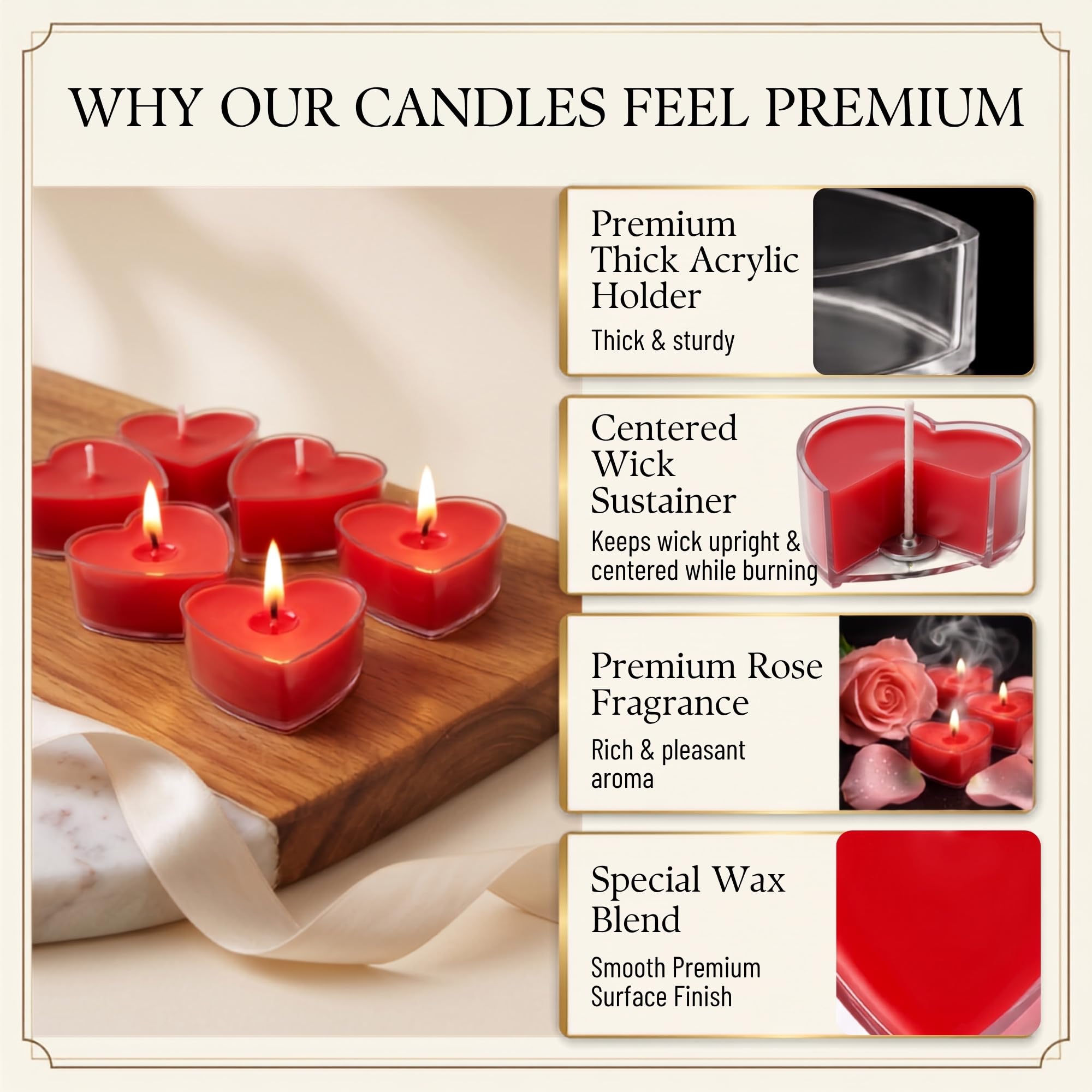 Rose Scented Heart Candles - Pack of 12 -7