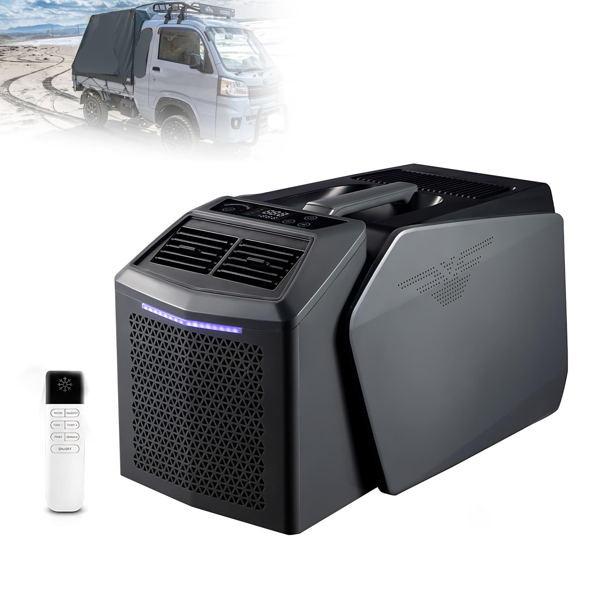 Senodon One Color Portable Camping Ac, 6200 Btu 550W, Split Device Air Conditioner, 48V Dc/110V/220V Ac, Ultra Quiet 4-In-1 Cooler 3 Wind Speeds Smart Display Remote, For Tent Rv Truck Van Workshop(110V-220V)