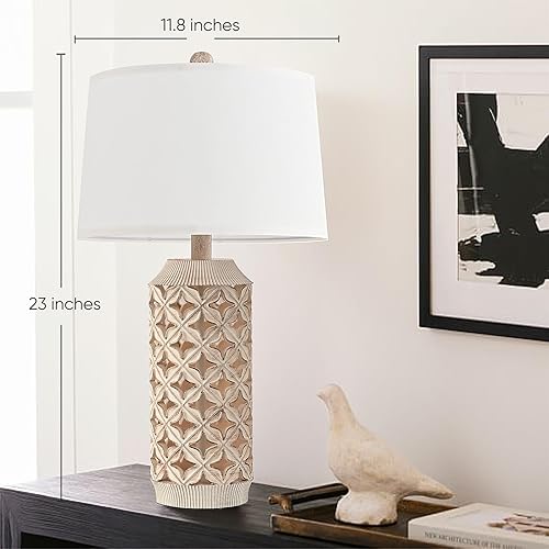 Miniatura 3 de Juego de 2 lámparas de mesa auxiliar de 23 pulgadas con base de resina, lámparas de noche blancas para mesita de noche, lámpara de mesa de extremo