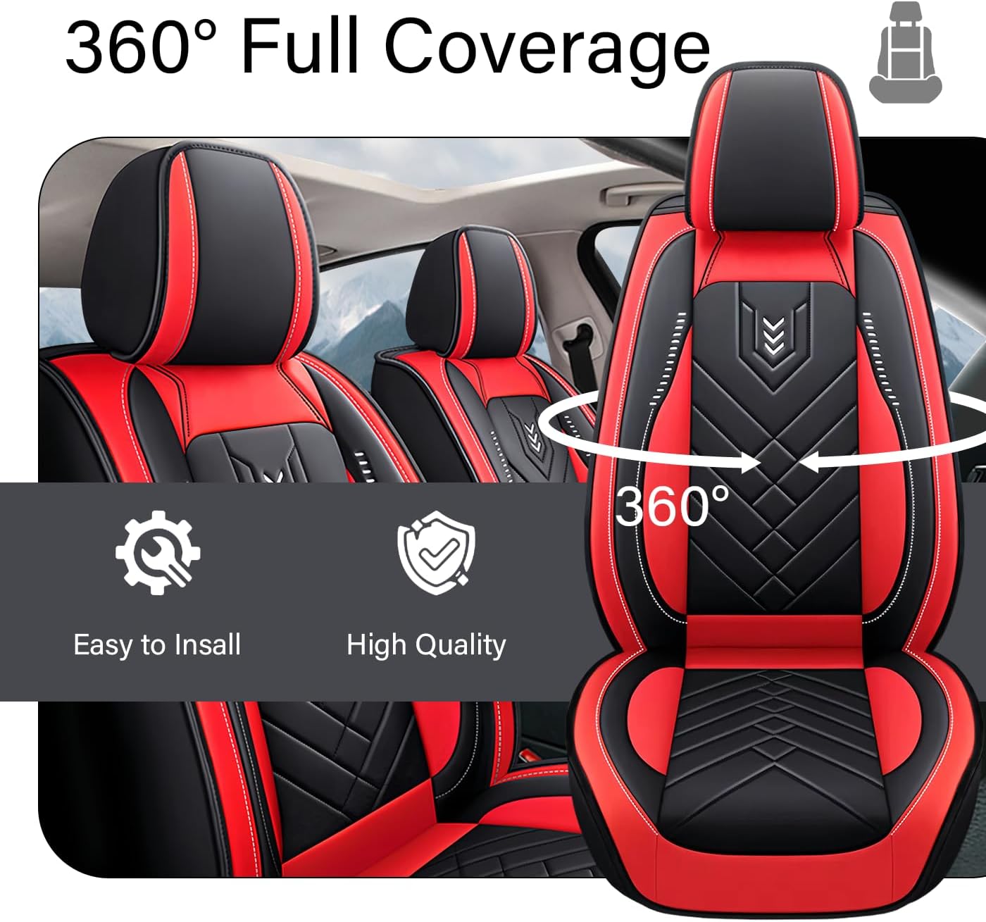 Seat Covers for Ford F150 2003-2025 | Car Seat Automotive Seat Protector | Seat Cover Compatible Airbag (Full Set, Black Red)