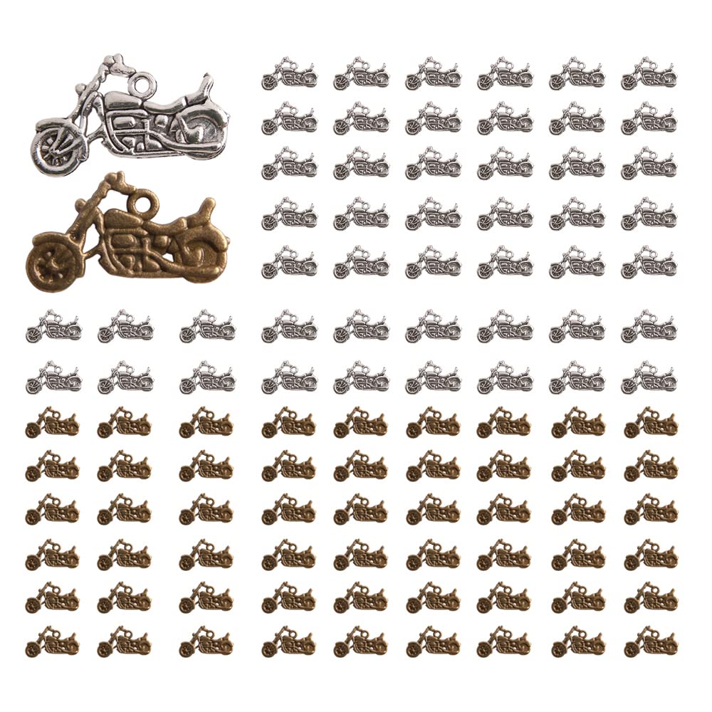 Comidox 100Pcs Motorcycle Charms Motorcycle Pendants Antiqued Tibetan Silver Double Sided 24 x 15 mm Making DIY Handmade Accessories Craft Making
