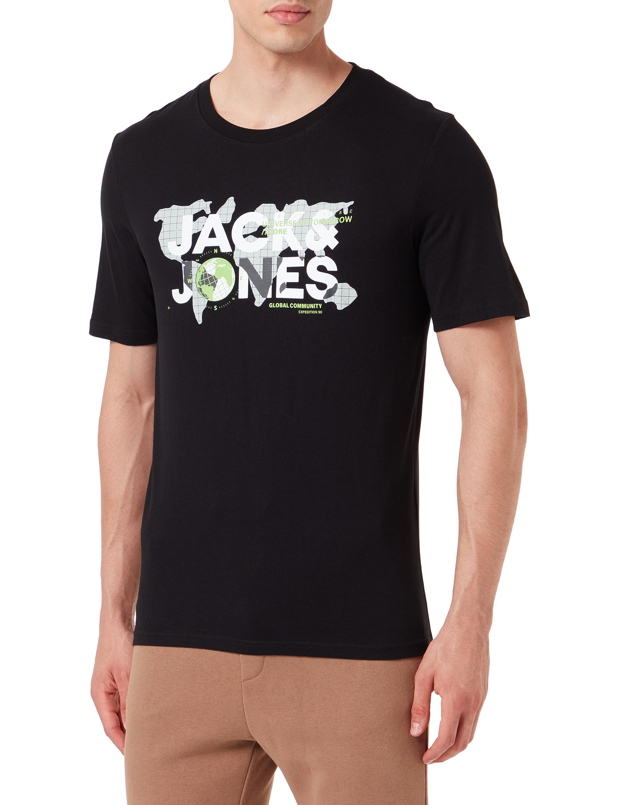 JACK & JONES Men's Jcodust Tee SS Crew Neck Noos Polo Shirt, Black, L