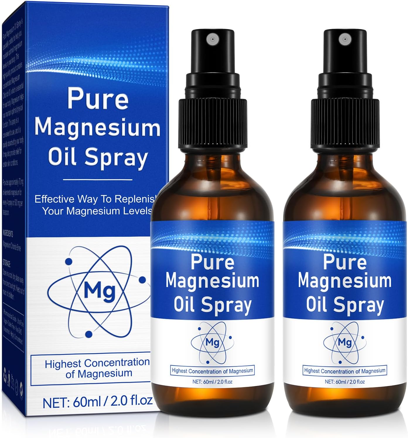 2Pack Magnesium Oil for Feet, Pure Magnesium Oil Spray, Nourish The Skin, Unclog Pores, Alleviate Hair Loss, 4 Oz