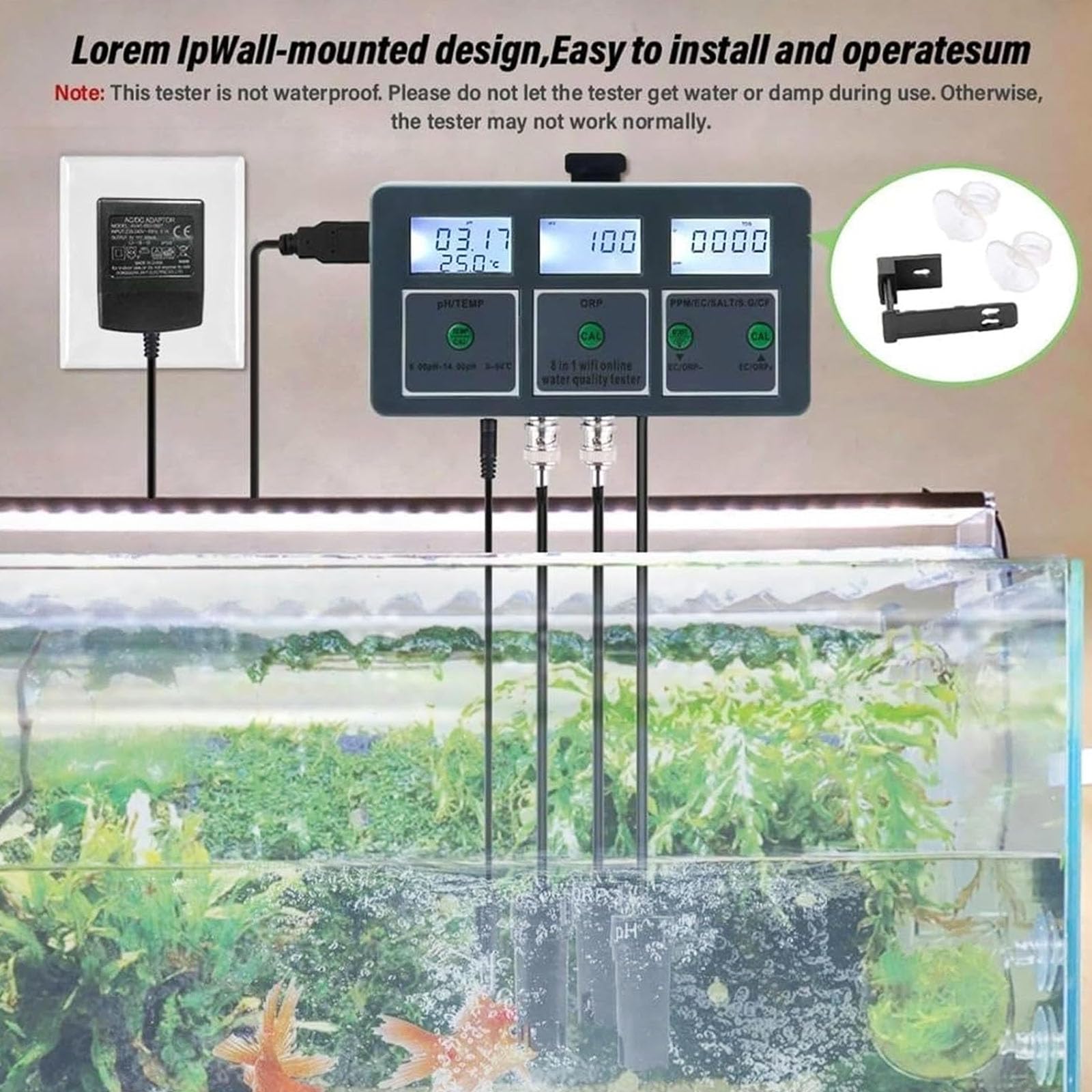 Tester di qualità dell'Acqua, PH Meter PH/EC/TDS/Salt/S.G/CF/ORP/Temp Monitoraggio WiFi App per Acquari Piscina Idroponica Fonti d'Acqua Acquario Idroponica