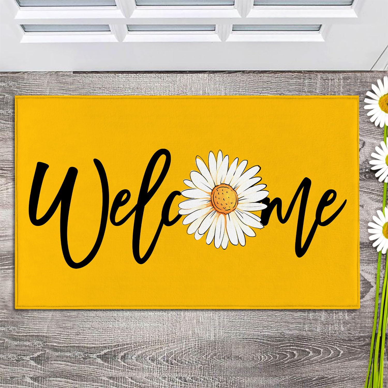 GEEXAN Sunflower Welcome Doormat 29x17 Inch Polyester Indoor and Outdoor Floor Mat with Non-Slip Rubber Backing, Perfect for Spring and Summer Decorations,Rug Front Entrance, Home Décor