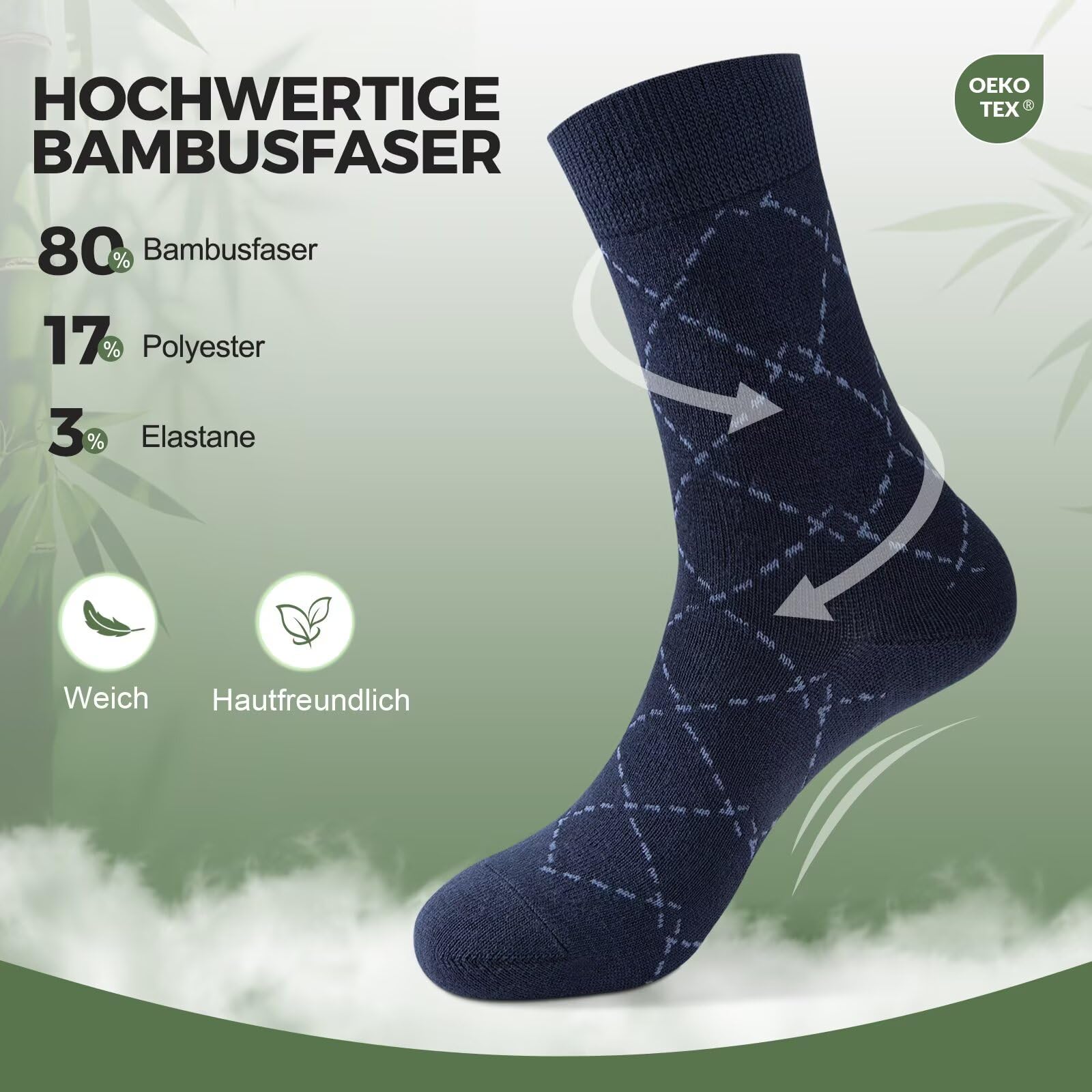Chaussettes pour Hommes Femme Classiques en Bambou Lot de 10 Paires