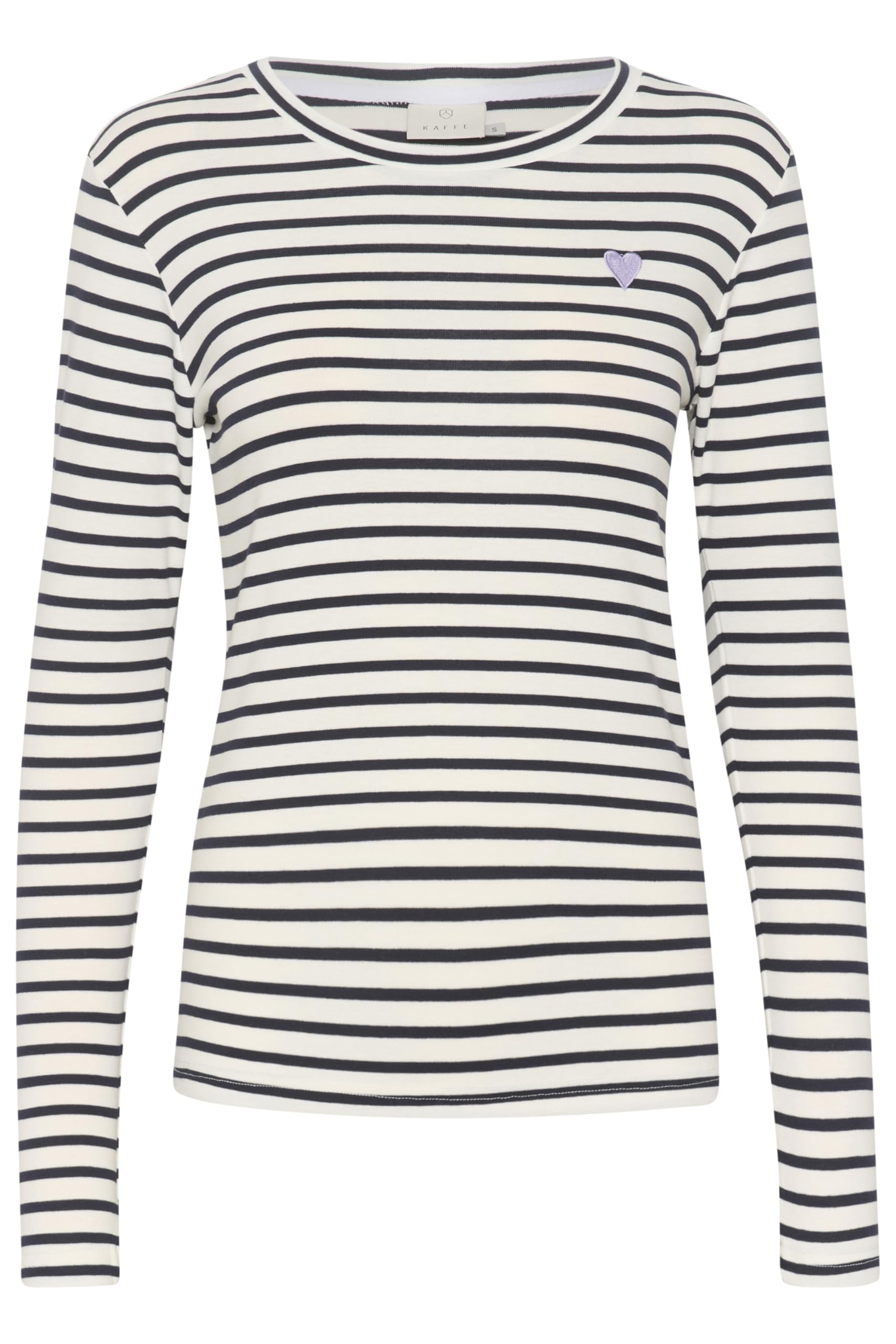 Kaffe Women's Long Sleeved T-Shirt Striped Blouse with Round Neck Blouse, Cream, M