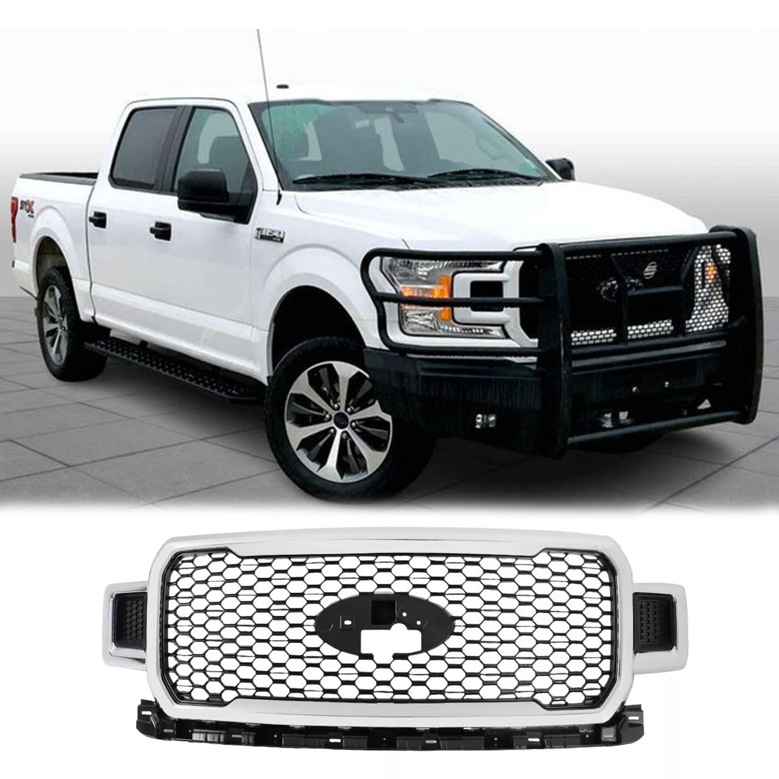 BUFEETERS Chrome Front Radiator Grille Grill Assembly Fit For 2018 2019 2020 Ford F-150 JL3Z8200SF Resistant to oil, acid, alkali, and other forms of corrosion