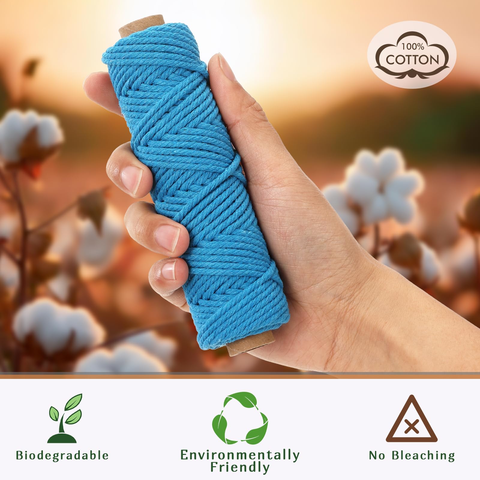 18 rollos de cuerda de macramé de 0.118 pulgadas x 594 yardas, juego de cuerda de cuerda de algodón para macramé de color natural, 4 hebras para colgar en la pared, colgar plantas, tejido de bricolaje 2