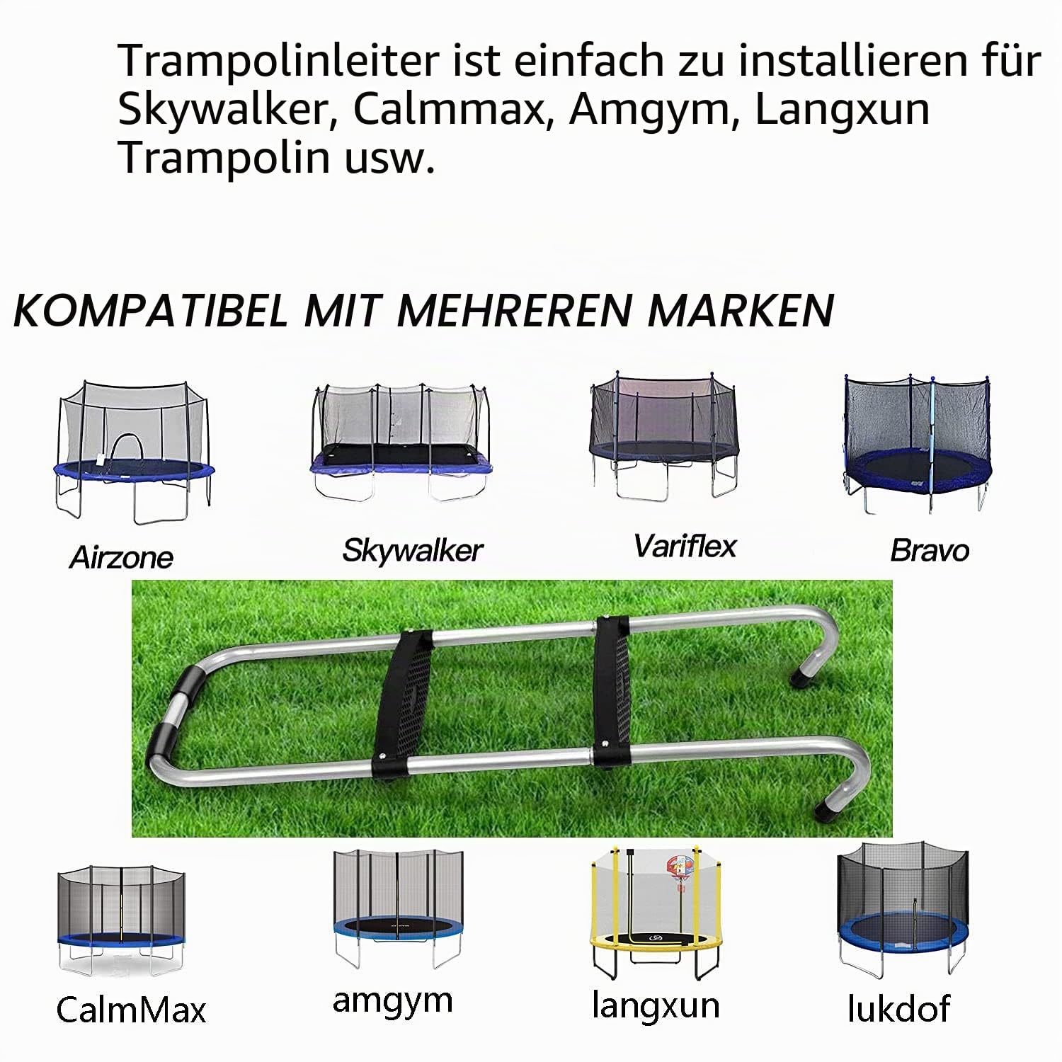 Trampolinleiter, rostbeständige Stahlleiter, rutschfeste Leiter für ft /12ft/14ft/16ft Trampoline,104cm Länge 2 Stufen Breitstufenleiter