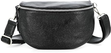 Iridescent Women's Shoulder Bag - Crossed Shoulder or Front Chest Carrier - Ultra Light - Shiny Soft Faux Leather - Fashion and Chic - Black