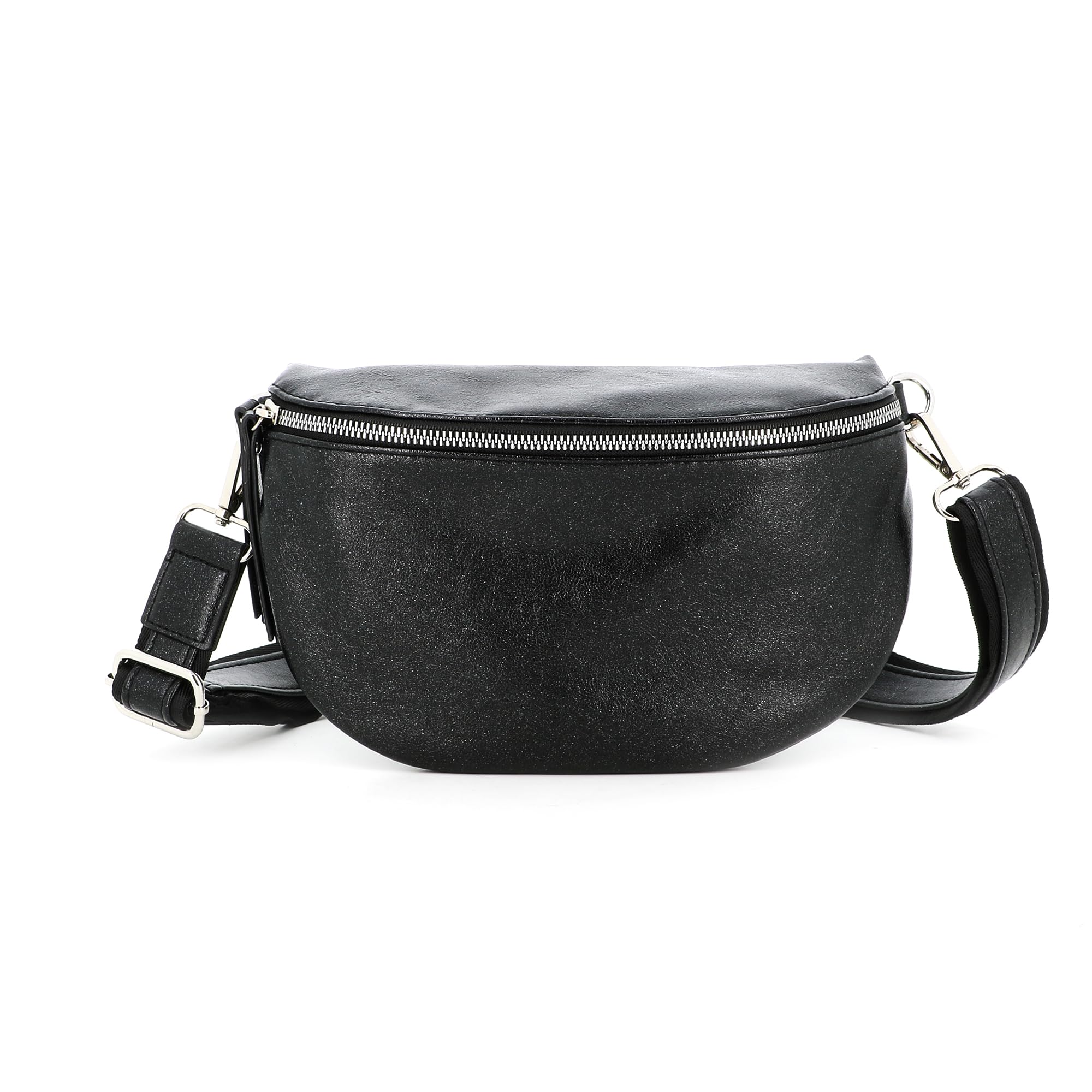 Flora CO Paris | Sac Banane Bandoulière Femme Irisé Noir | Porté Épaule Croisé Ou Devant Poitrine | Ultra Léger | Brillant Similicuir Souple | Mode Chic