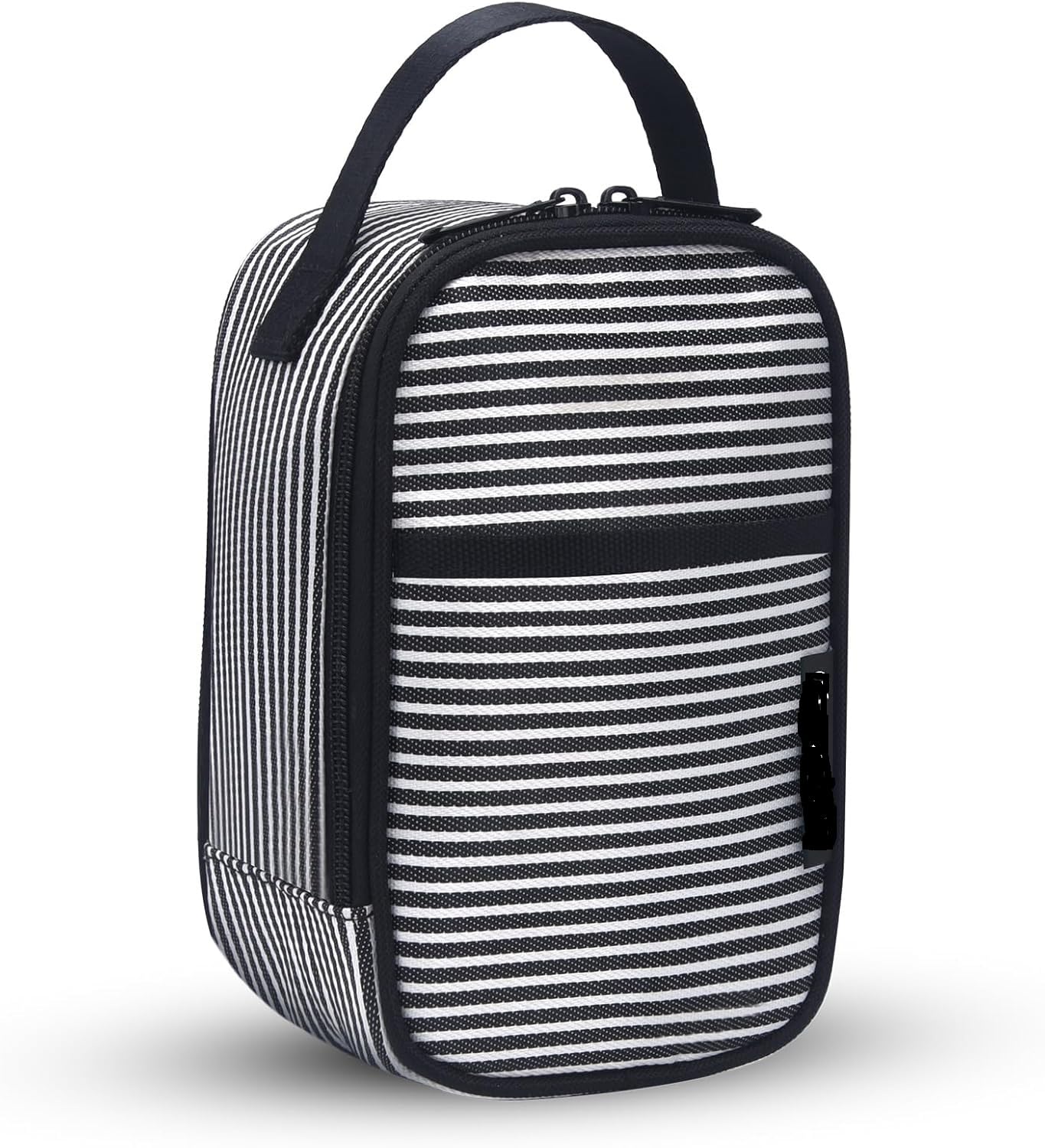 MARINE PEARL Insulated Lunch Bag, Black and White Striped, Compact with Handle and Zip Closure (Black)