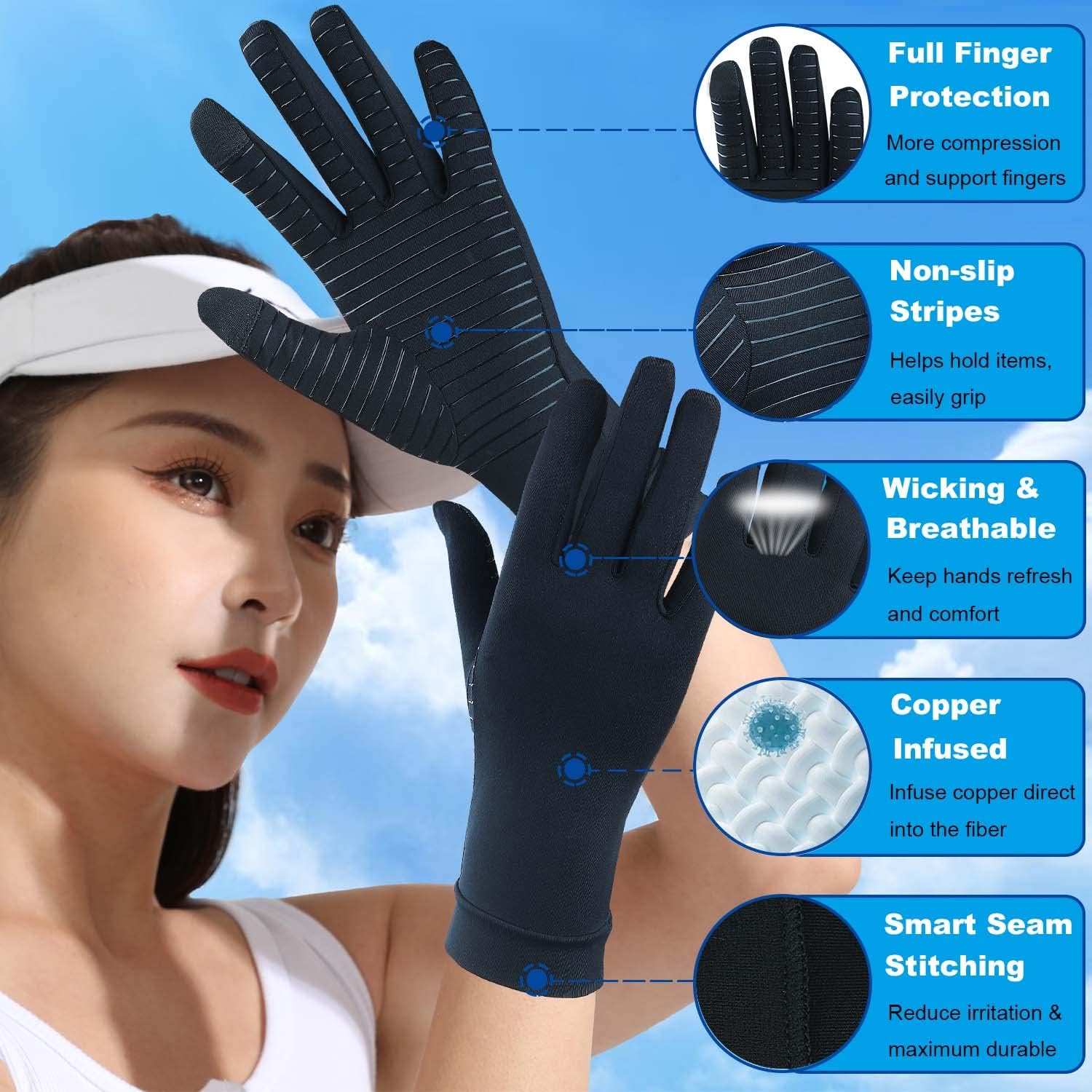 Copper Compression Gloves Anti Arthritis Support Fingerless