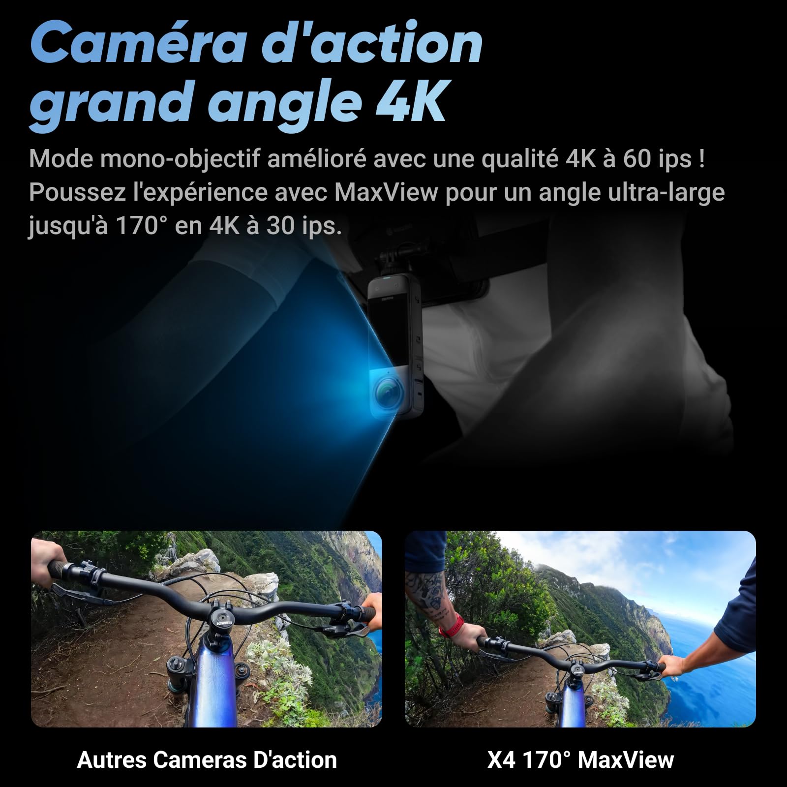 Insta360 X4 - Caméra d'action 360° 8K étanche, vidéo grand angle 4K, effet de perche à selfie invisible, protège-objectifs amovibles, 135 min d'autonomie, édition IA, stabilisation, pour sport, voyage