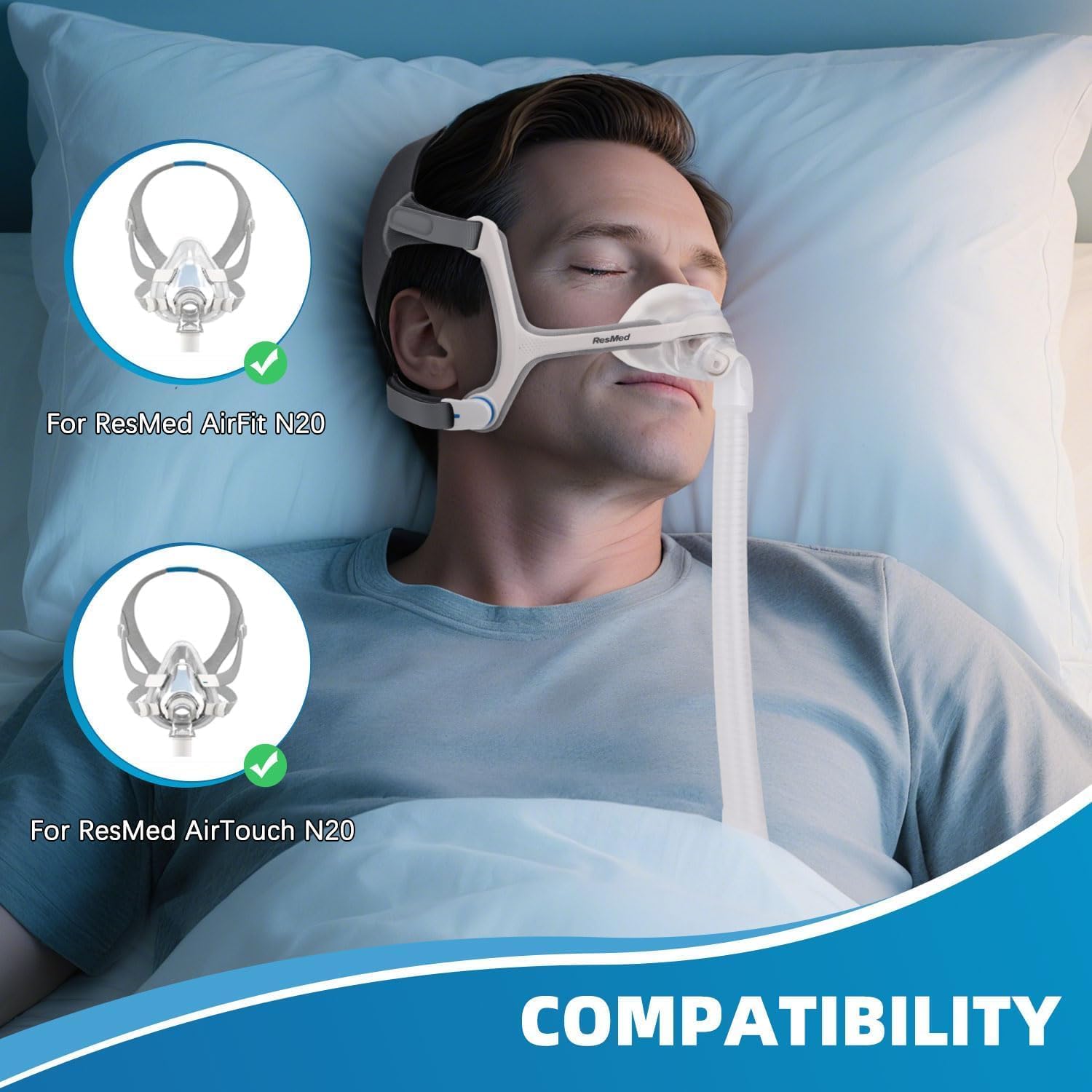 1-Pack Replacement Headgear Straps with 2 Magnetic Clips, Compatible with ResMed AirFit N20 and AirTouch N20 Nasal Masks, Standard/Medium image 5