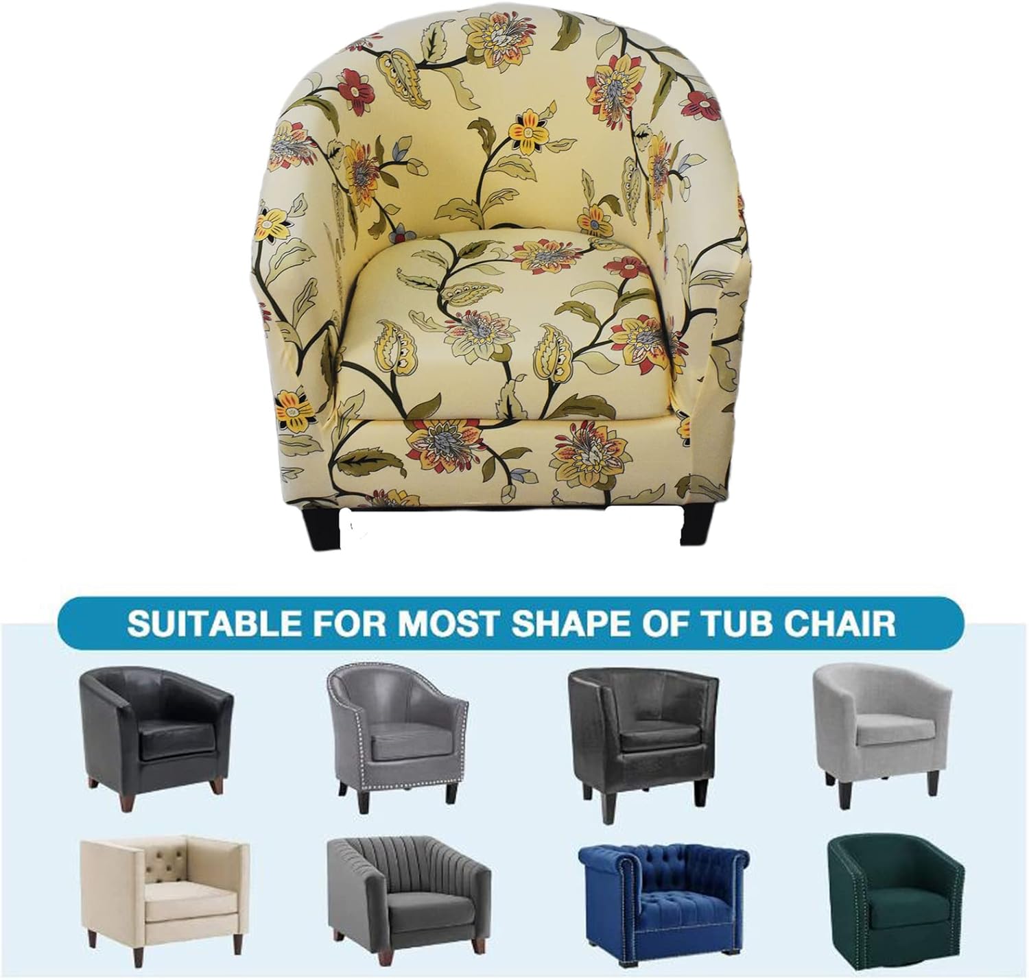 2 Piece Club Chair Slipcover Stretch Tub Chair Cover Armchair Covers Printed Round Barrel Swivel Chair Covers Sofa Cover Furniture Protector for Living Room,18