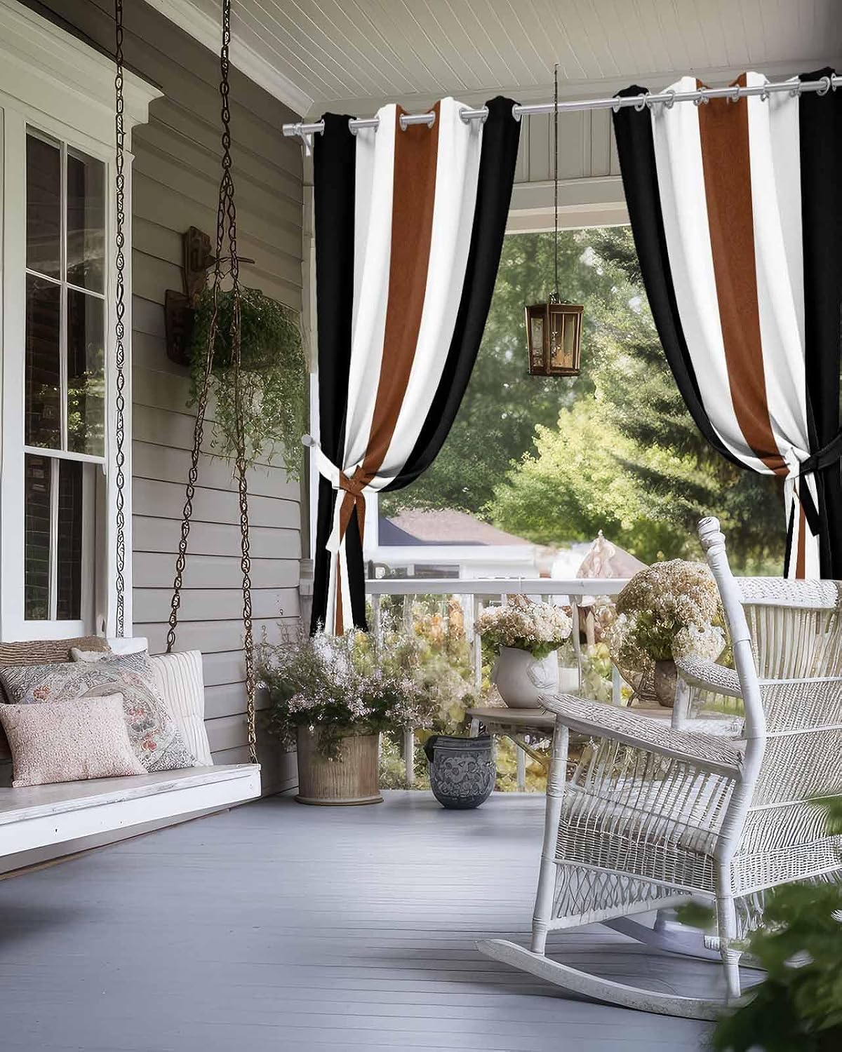 Outdoor Curtains Brown Black White Privacy Waterproof Curtain for Patio Boho Style Indoor/Outdoor Curtain Light Filtering Grommet Outside Curtains Panels for Patio Gazebo Balcony 54 x 84 Inch Set of 2