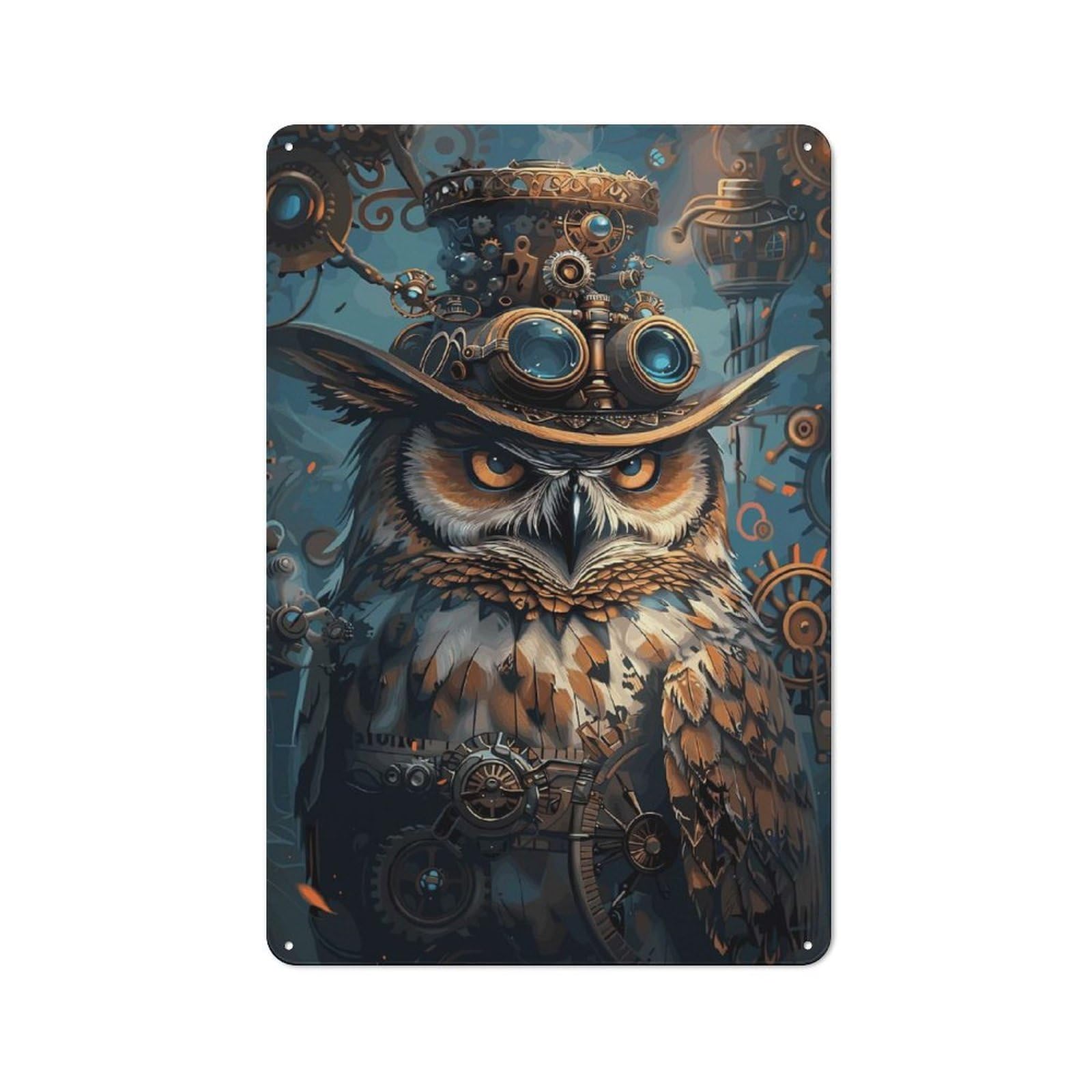 Junmoney Animal Steampunk Owl For Man Cave Or Games Room, Retro Tin Sign 30X20cm, A Christmas Gift For People Styling Man Cave And Games Room