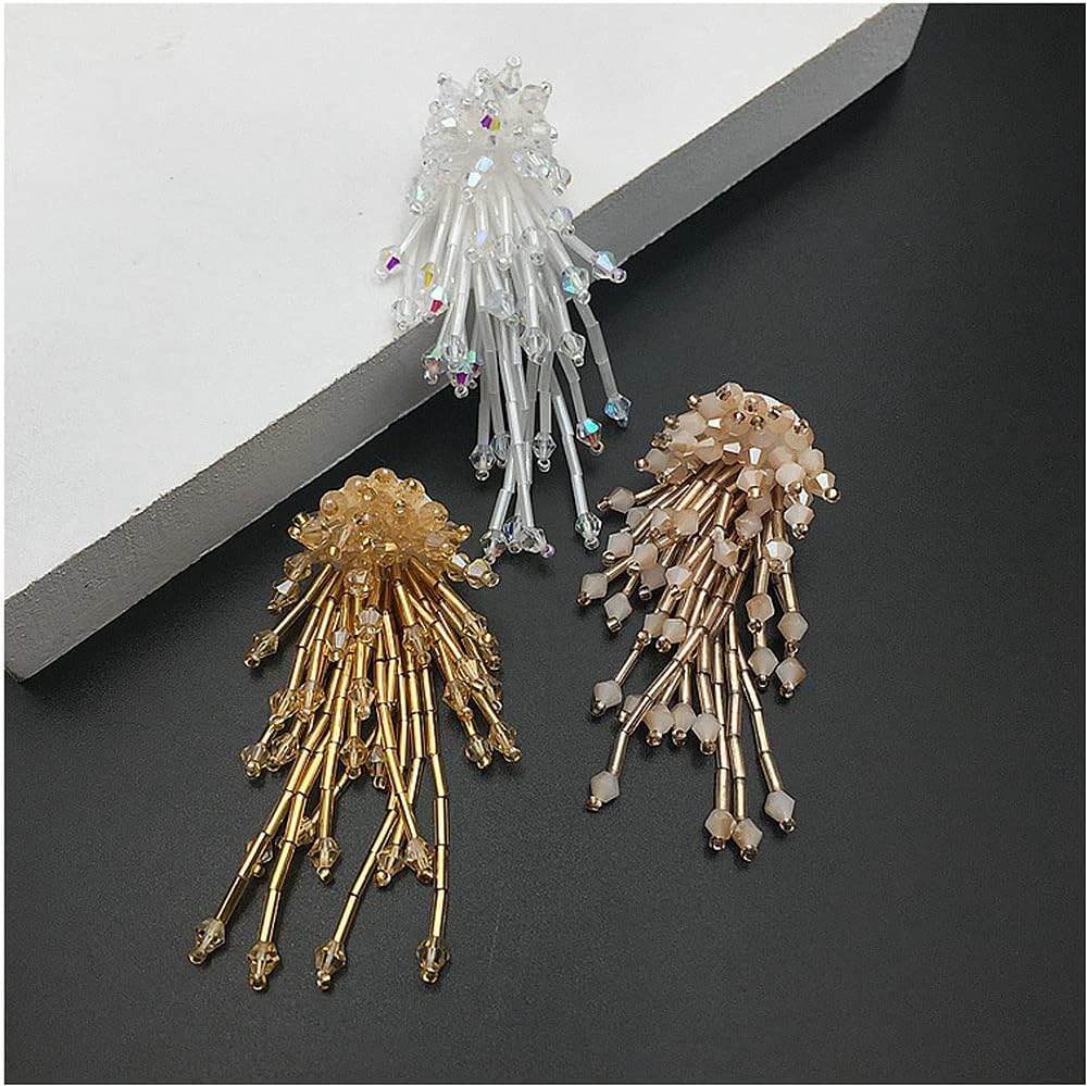 Sequins Patch DIY Flower Beaded Patches for Clothes Sew On Paillette Embroidered Patch Motif Applique (Golden)