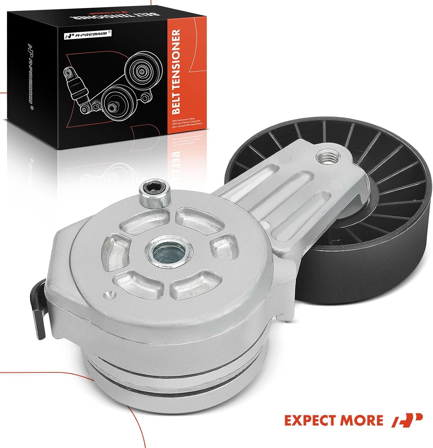 A-Premium Belt Tensioner Assembly with Pulley Compatible with Ford F-150 1987-1996, F-250 1987-1996, F-350 1987-1996, E-150 Econoline 1987-1996, E-250 Econoline, E-350 Econoline Club Wagon, Bronco