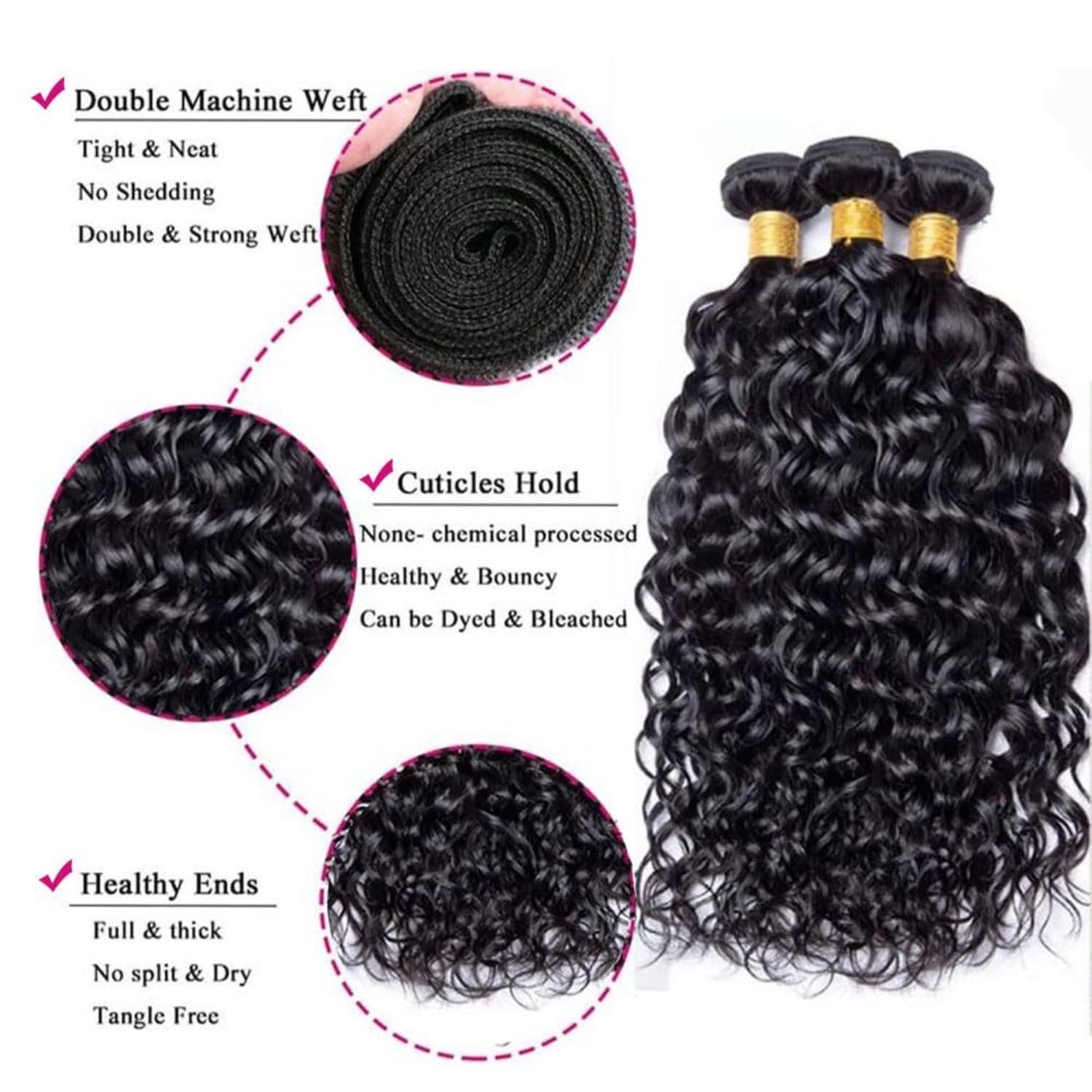Wet and Wavy Human Hair Bundles 26 28 30 Inch Natural Black Water Wave 3 Bundles Human Hair Brazilian Virgin 12A Quick Weave Soft Sewn In Hair with Double Weft for Black Women