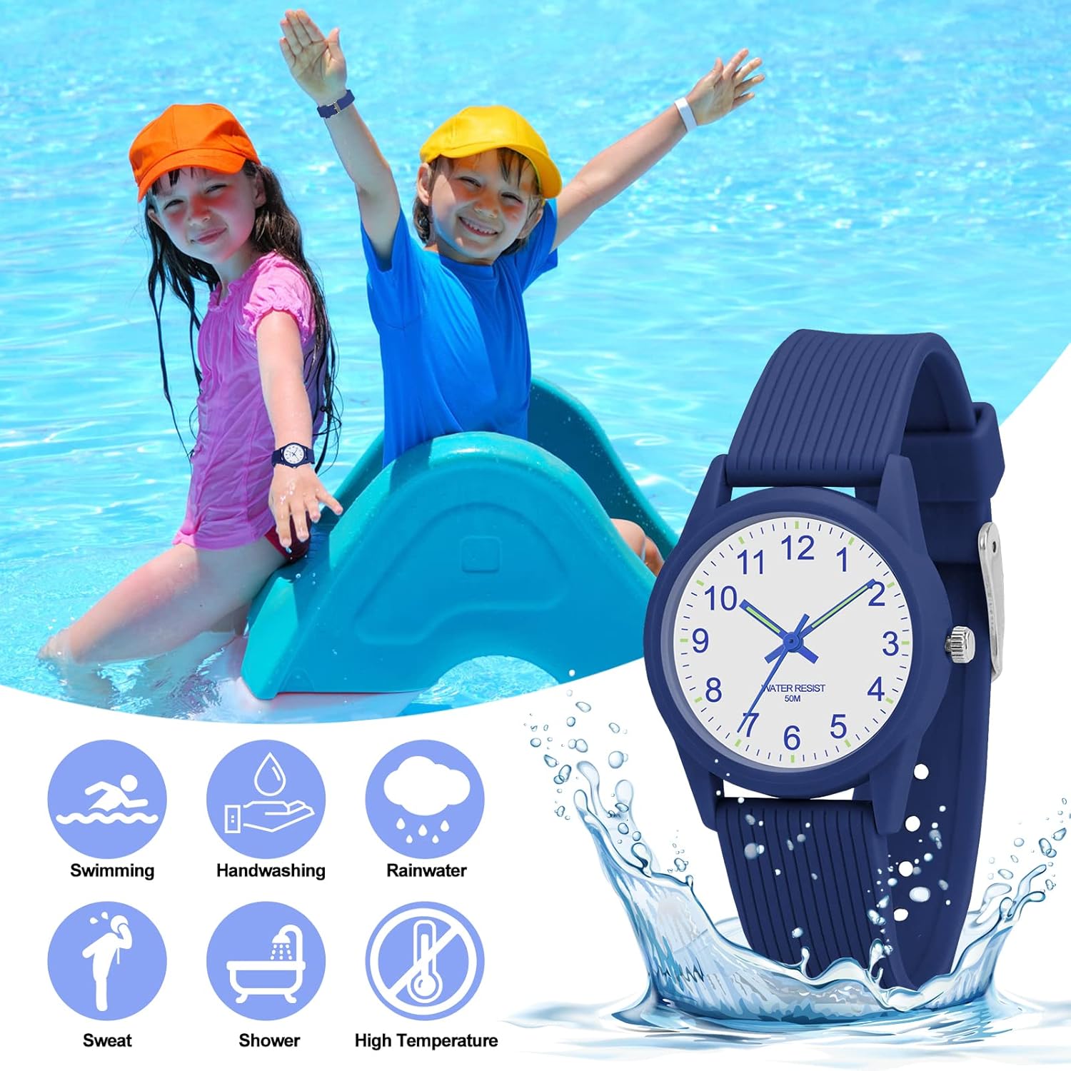 Kids Analog Watches for Boys 50M Waterproof Watches Learning Time Children Watch Easy to Read Great Birthday Gifts for Ages 4-15 Kids