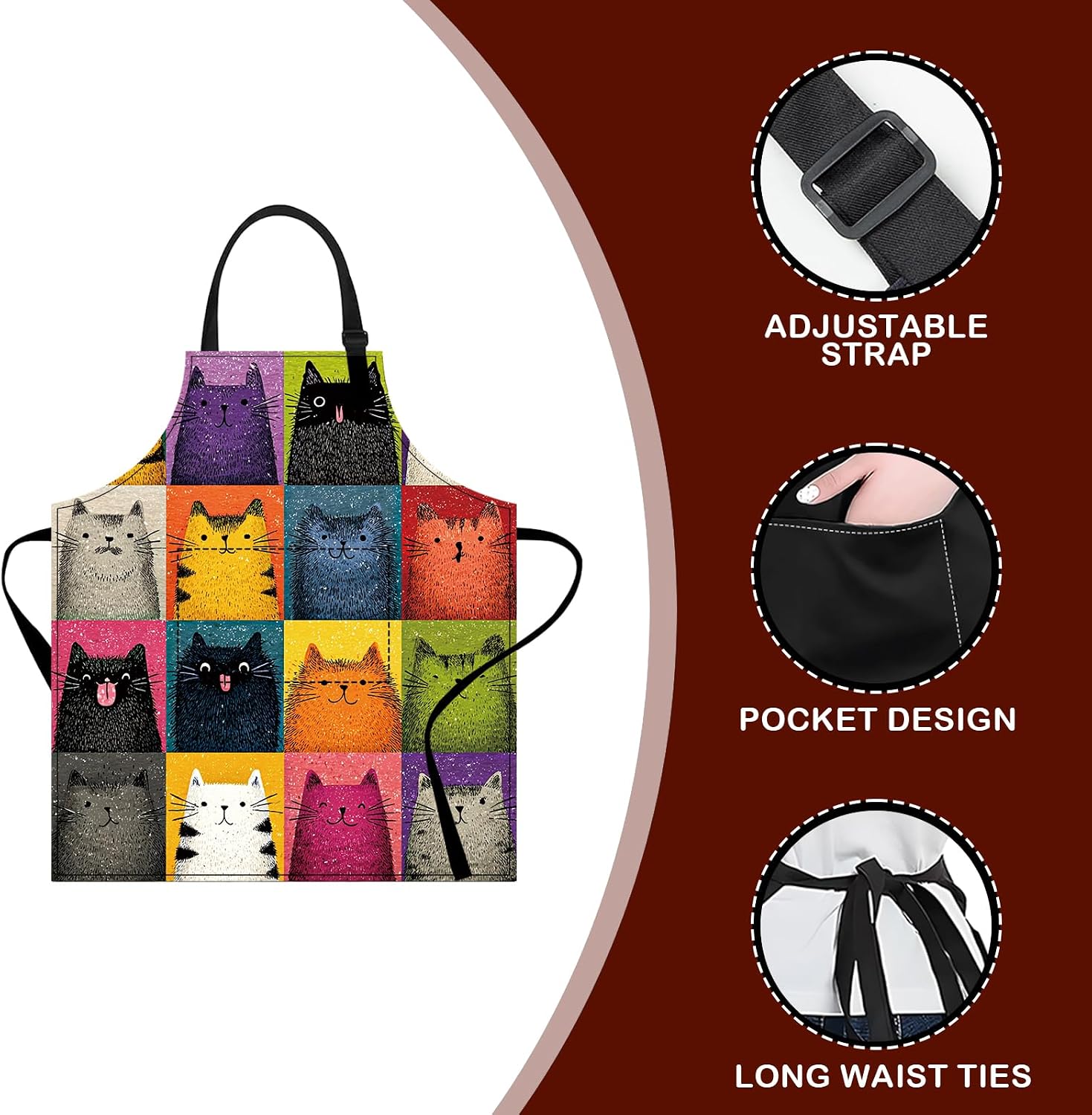 Nuxovilar Cute Apron with Pockets-Polyester, 26.77 * 30.7-Inches, Versatile for Meal Prep, Baking, Holiday Cooking