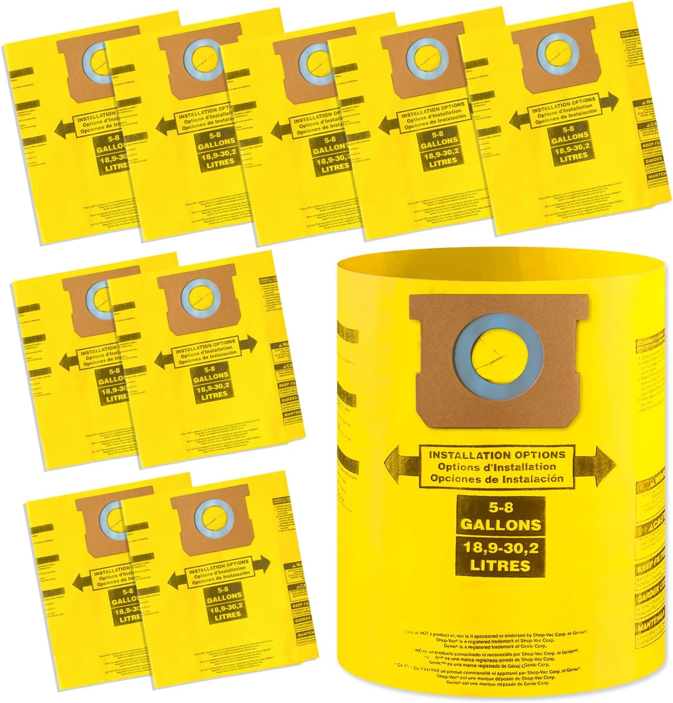 Gudotra 10 Packs Type H 90671 Vacuum Bags Replacement for Shop-Vac 5-8 gallon Dust Collection Bag Replace Part 90671 9067100 90661 906-61 9066100 High-Efficiency Disposable Collection Filter Bag