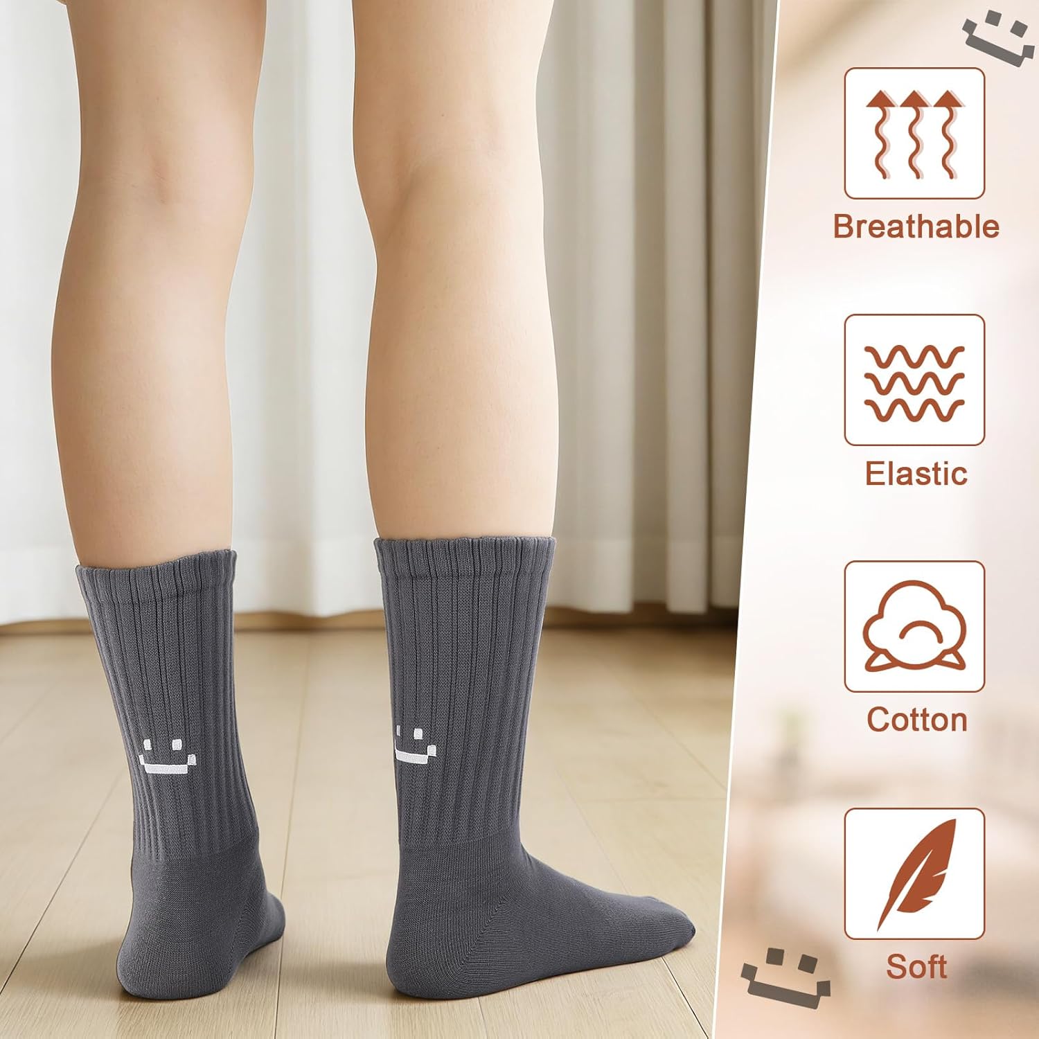 4 Pairs Women Slouch Crew Socks Cute Fun Smile Face Retro Ribbed Scrunch Cotton Socks for Casual Athletic - Image 6