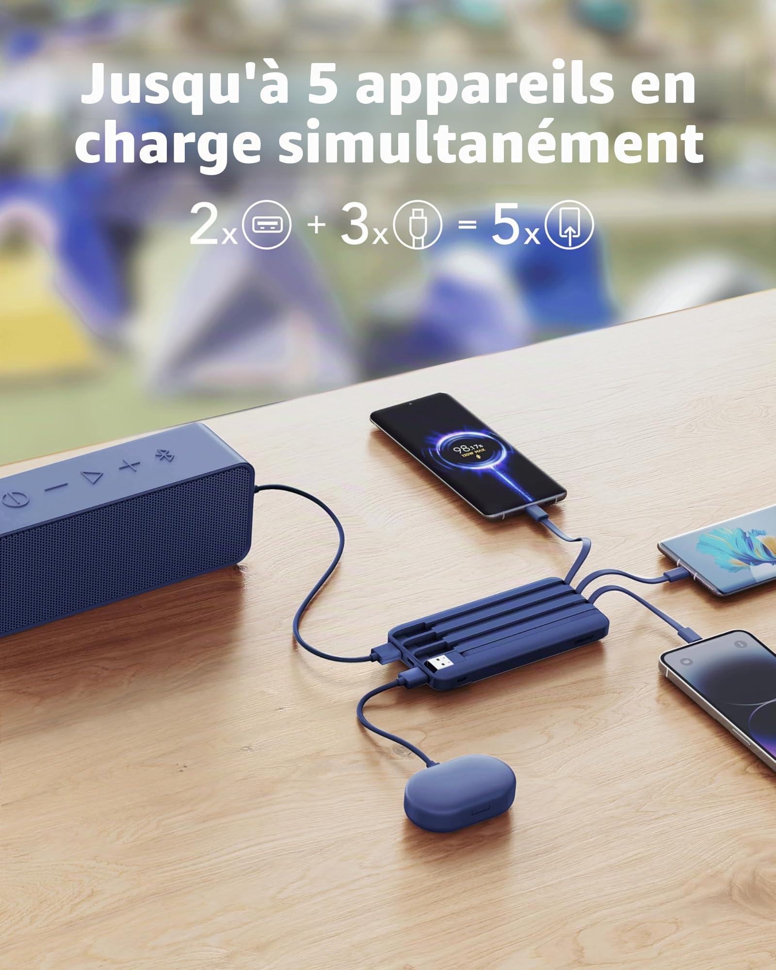 Charmast Power Bank Batterie externe 22,5 W 20 000 mAh avec 4 câbles et écran LED, USB C PD3.0 QC4.0 Batterie externe pour téléphone portable avec 6 sorties Compatible avec iPhone 17 16 15 14 13 12 11