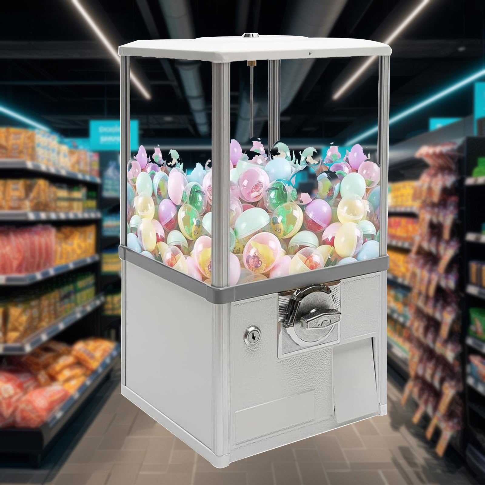 automat z gumami do żucia, Automat z nagrodami Maszyna do Gumballa kluczami, kapsułki zabawkami, dozownik automatów, automat sprzedaży cukierków w kapsułkach, czerwony(White)
