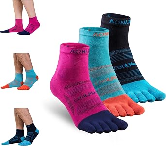 AONIJIE Running Toe Socks Women & Men COOLMAX Breathable Five Finger Socks 3 Pair Set