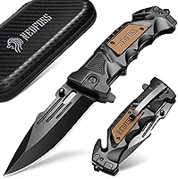 NedFoss DA75 Folding Pocket Knife with Seatbelt Cutter, Glass Breaker & Liner Lock - 3.9" Survival EDC for Camping, Hiking, Men & Women