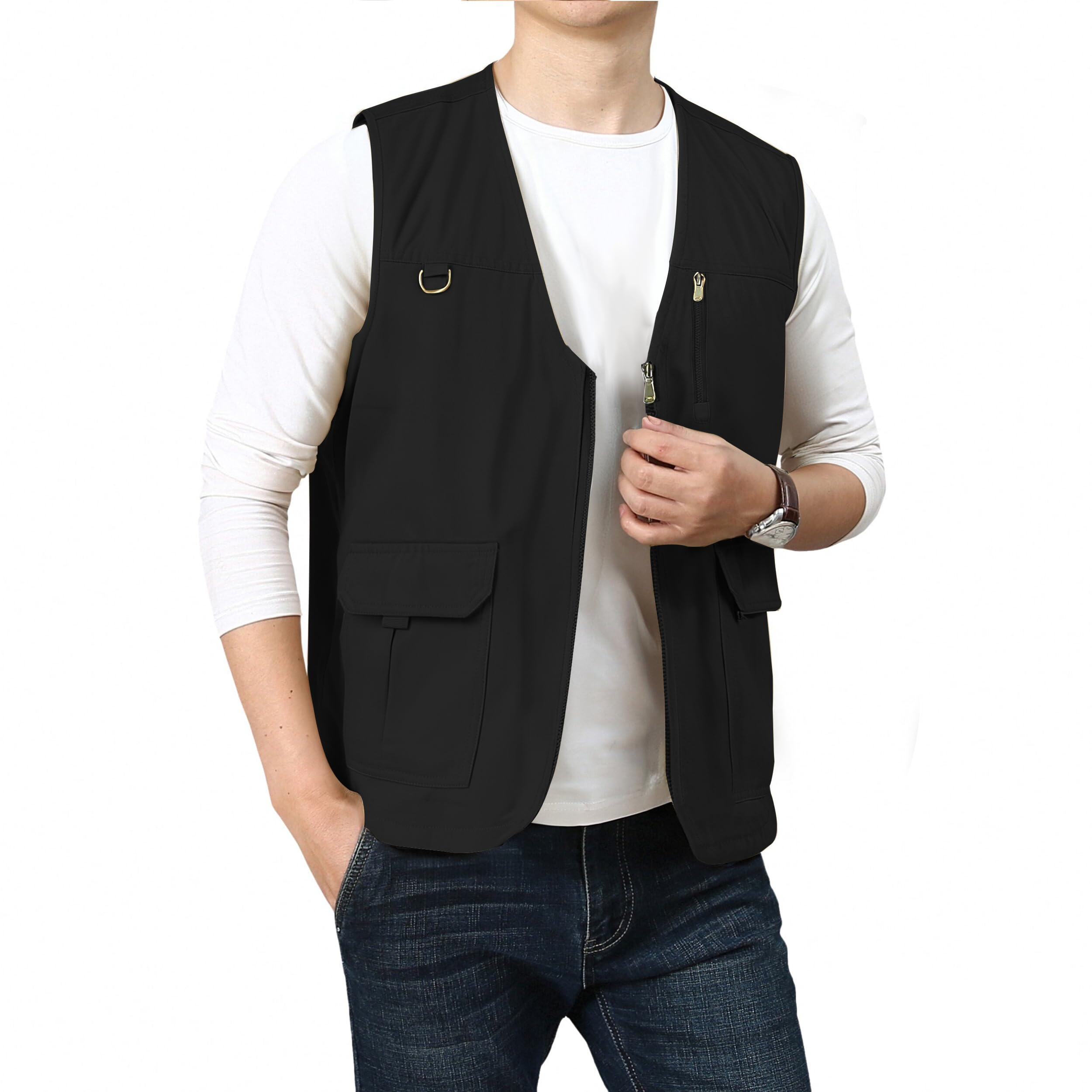PRIJOUHE Mens Casual Cotton Vest Lightweight Outdoor Fishing Utility Vest