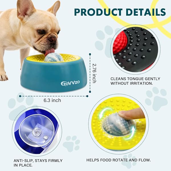 Rolling Ball Dog Lick Bowl, Slow Feeder Dog Bowls, Non-Slip Design, Interactive Dog Licking Toy & Dog Enrichment Toys, Dog Lick Ball Bowl for Wet Food, Yogurt, Bone Broth, Nutrient Solution (Blue) - 3
