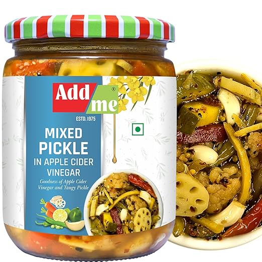 Pickled Mix Vegetables in Natural Apple Cider Vinegar 500g, Home Made Village Style sirke wala achar in Glass Pack