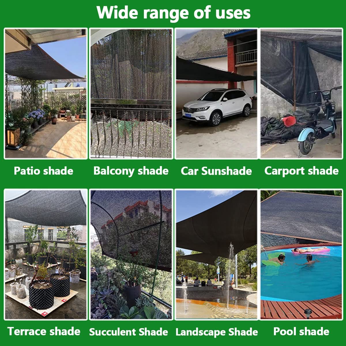 70% plandeka siatkowa z przelotkami, idealna do ogrodu, na patio, szklarnię i kurników - dostępna w rozmiarach 6 x 9 m, 2 x 4 m, 3 x 4 m, 4 x 5 m - trwała czarna osłona przeciwsłoneczna