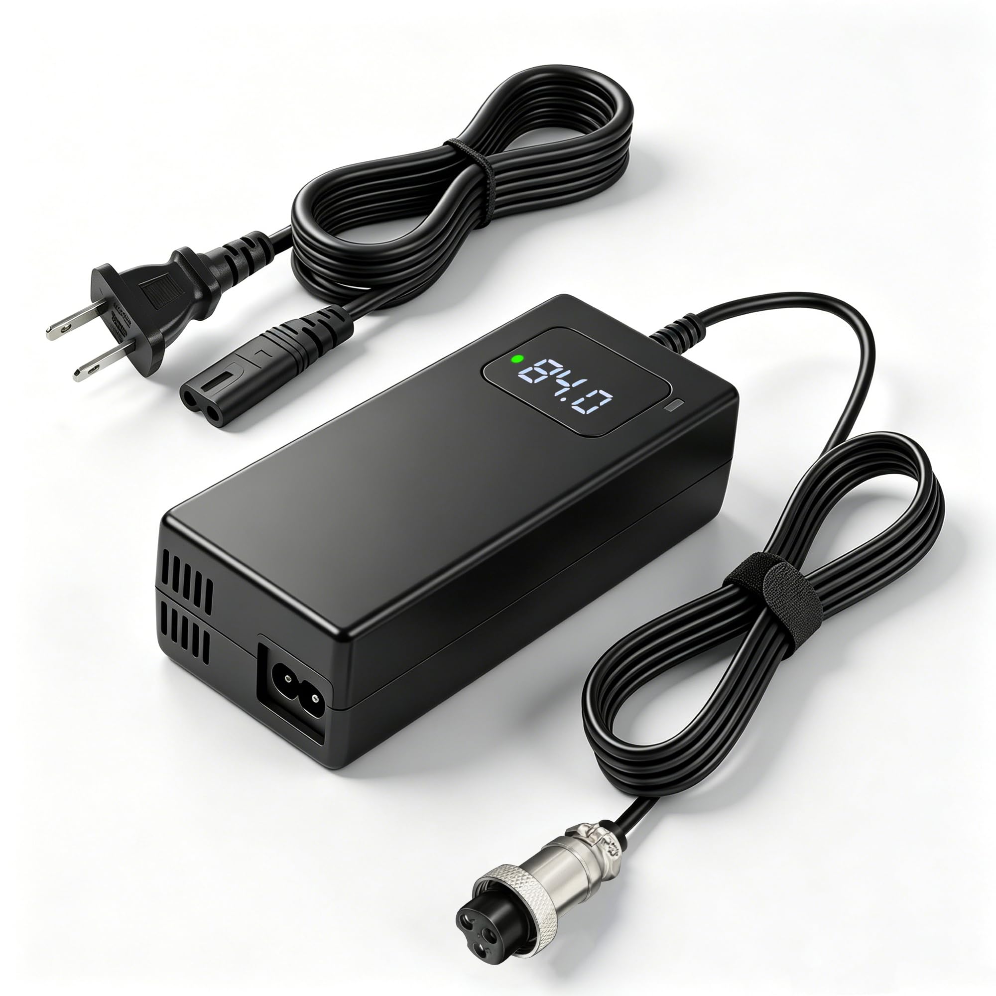84V 2A Lithium Battery Smart Charger, Suitable for 16S 72V Lithium Batteries, Equipped with DC GX16-3 Connector – Portable Constant Current and Constant Voltage Charger with LED Indicator