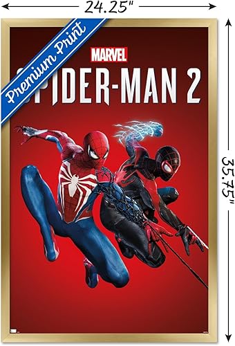 Miniatura 3 de Trends International Marvel's Spider-Man 2 - Póster de pared de arte clave, 22.37 x 34.00 pulgadas, versión enmarcada dorada