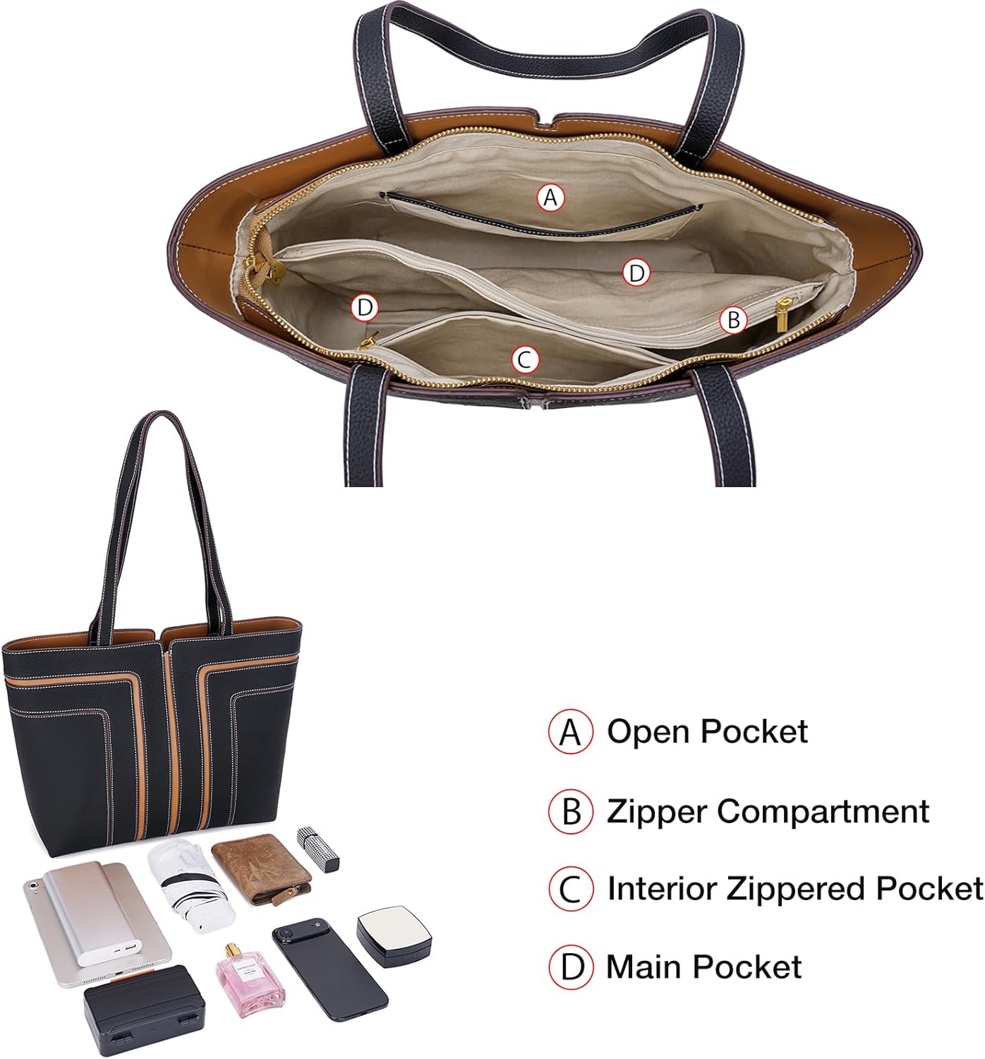 FOXLOVER Genuine Leather Tote Bag for Women Work Large Shoulder Purses Satchel Handbags - Image 4