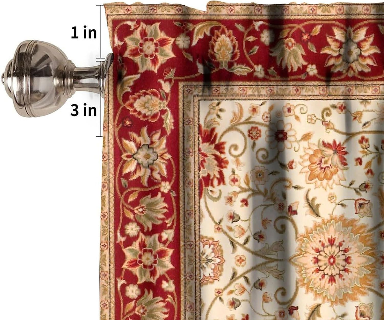 Vintage Boho Floral Valance Curtains,Retro Rustic Carpet Texture Modern Art Short Drape for Living Room Kitchen Cafe Office Window Treatment 1 Panel 54" W x 18" L Inch