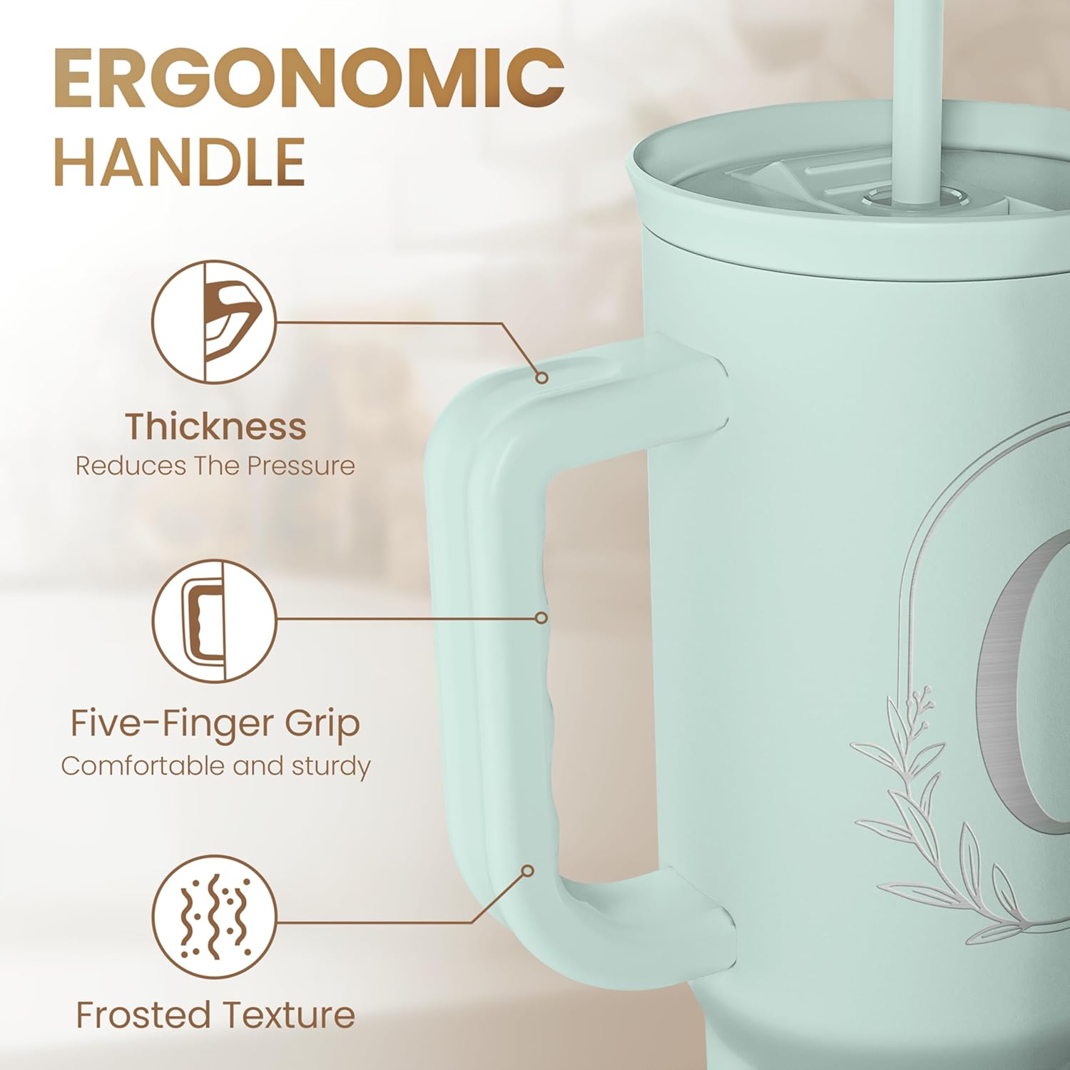 Personalized Monogrammed Tumbler with Handle 40oz, Letter C Tumblers Insulated Coffee Travel Cup, Custom Initial Gift for Women Girls Friends, Monogram Gift for Christmas Birthday Mothers Day - Image 3