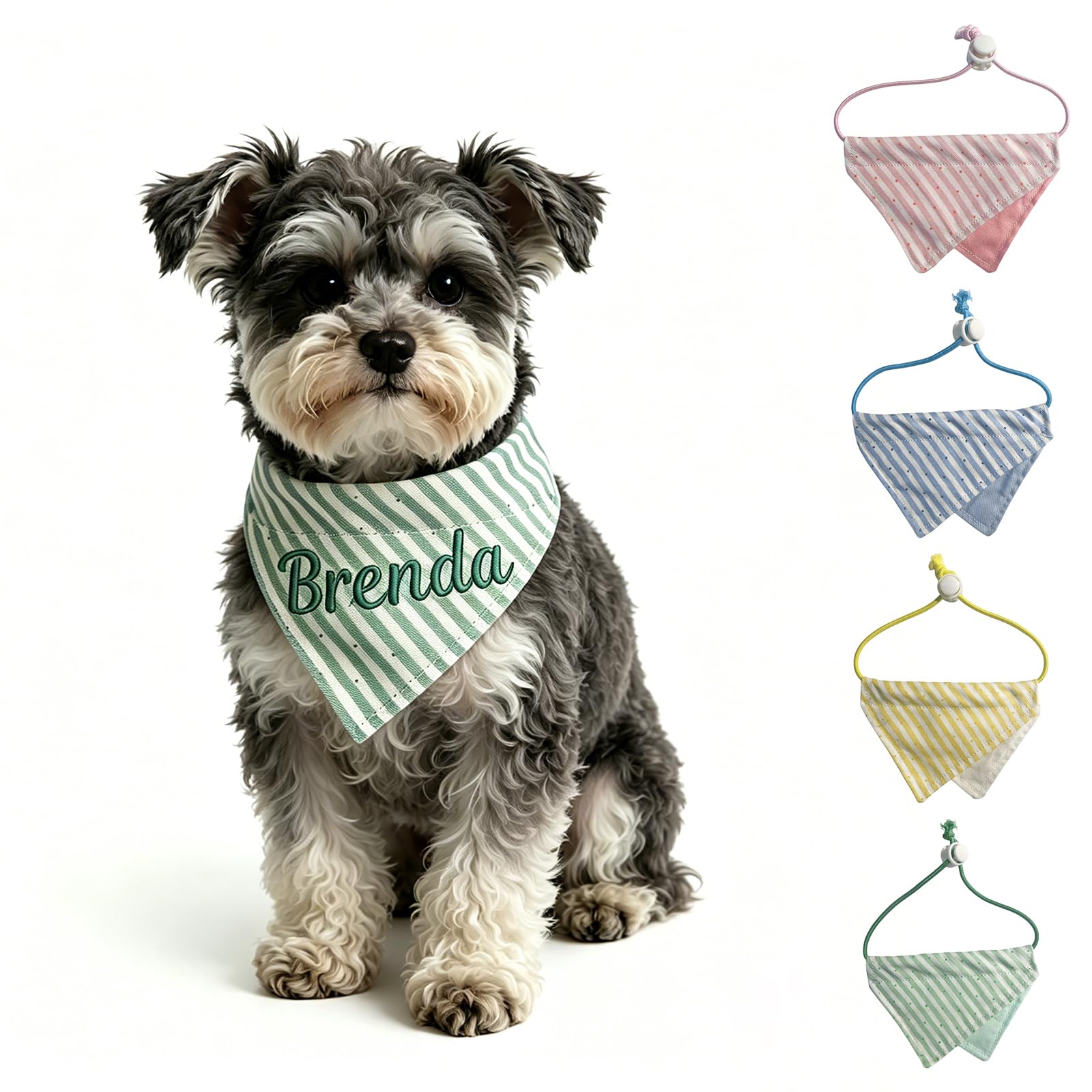 Personalised Dog Bandana Custom Pet Bandana With Embroidery Name Adjustable Triangle Scarf For Small Medium Large Dogs Puppy Cat (Green)