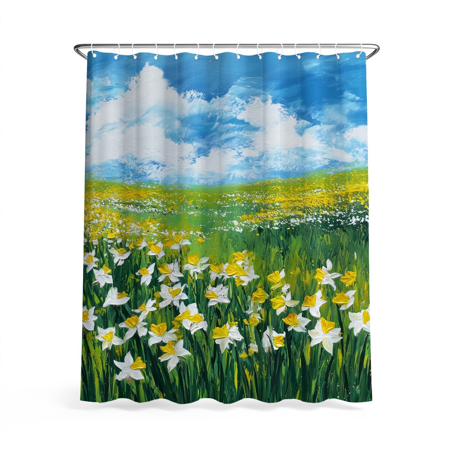 Generisch Zasłona prysznicowa 240 x 200 cm, zestaw 1 szt., miękka mikrofibra, wodoszczelna i odporna na pleśń, nadaje się do prania, do łazienki i wanny, z oczkami i haczykami, zielona, obraz olejny