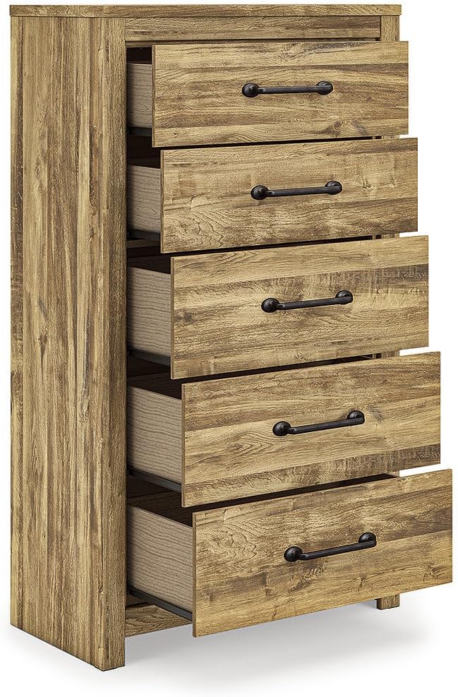 Signature Design by Ashley Hastiport Farmhouse 5-Drawer Chest with Safety Stop, Light Brown