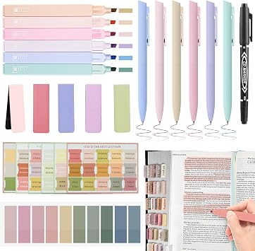 DazSpirit 25Pcs Bible Journaling Kit, 6 No Bleed Bible Highlighters, 6 Color Pens, 90 Laminated Bible Tabs, Magnetic Bookmarks, Sticky Notes, Bible Study Supplies, Bible Study Kit for Women