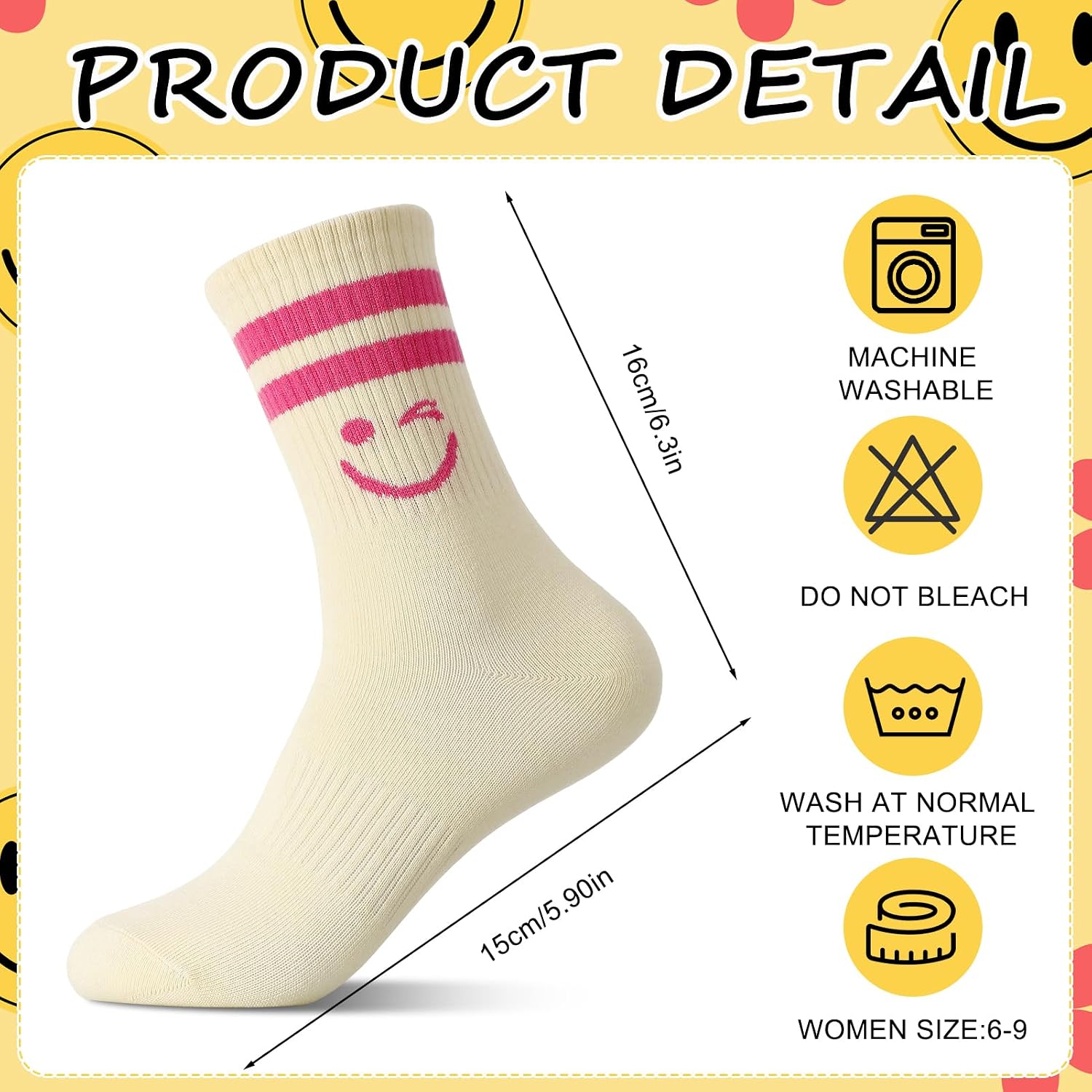 Women's Cute Smiley Face Socks, Funny Face Striped Socks image 2